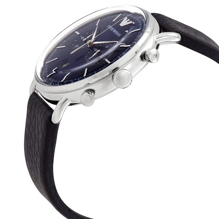 Emporio Armani Aviator Chronograph Blue Dial Navy Blue Genuine Leather Men's Watch - AR11105