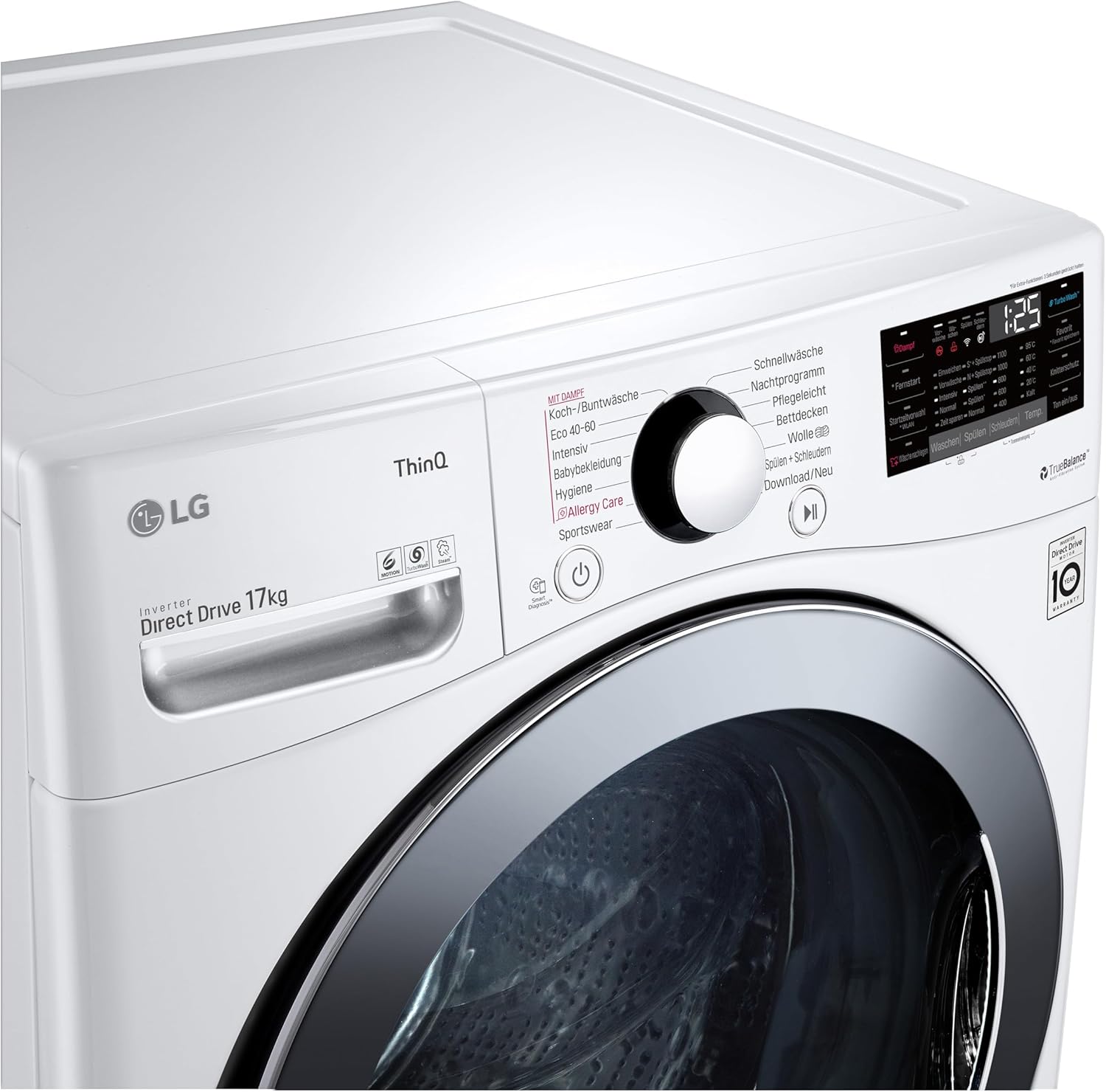 LG F4WV7080, Klasse A, Frontlader-Waschmaschine 8 kg, 1400 U/Min, AI Direct Drive, Wi-Fi, Tiefenreinigung mit Dampf, Große Kapazität, TRIPLE A, Außentür aus Sicherheitsglas, 62 x 60 x 85 cm ꟷ Weiß