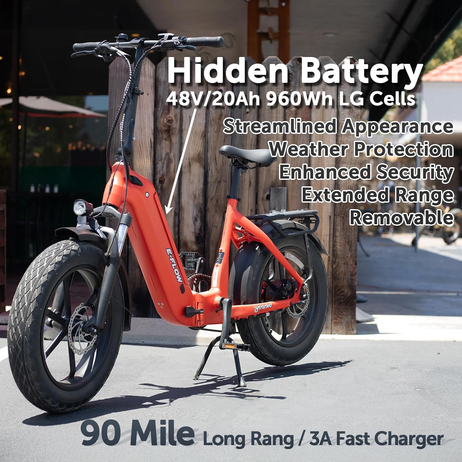 SDU 750W Peak 1000W Folding Ebike, Young Electric Bike E-Flow 48V/20Ah Hidden Removable Battery, Up to 90 Miles 28 Mph, 20''x4.0'' Fat Tire Commute Moutain Fast Cargo E-Bike for Adults
