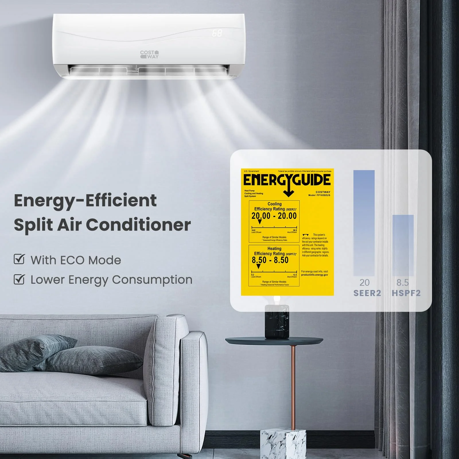COSTWAY 12000BTU Mini Split Air Conditioner& Heater