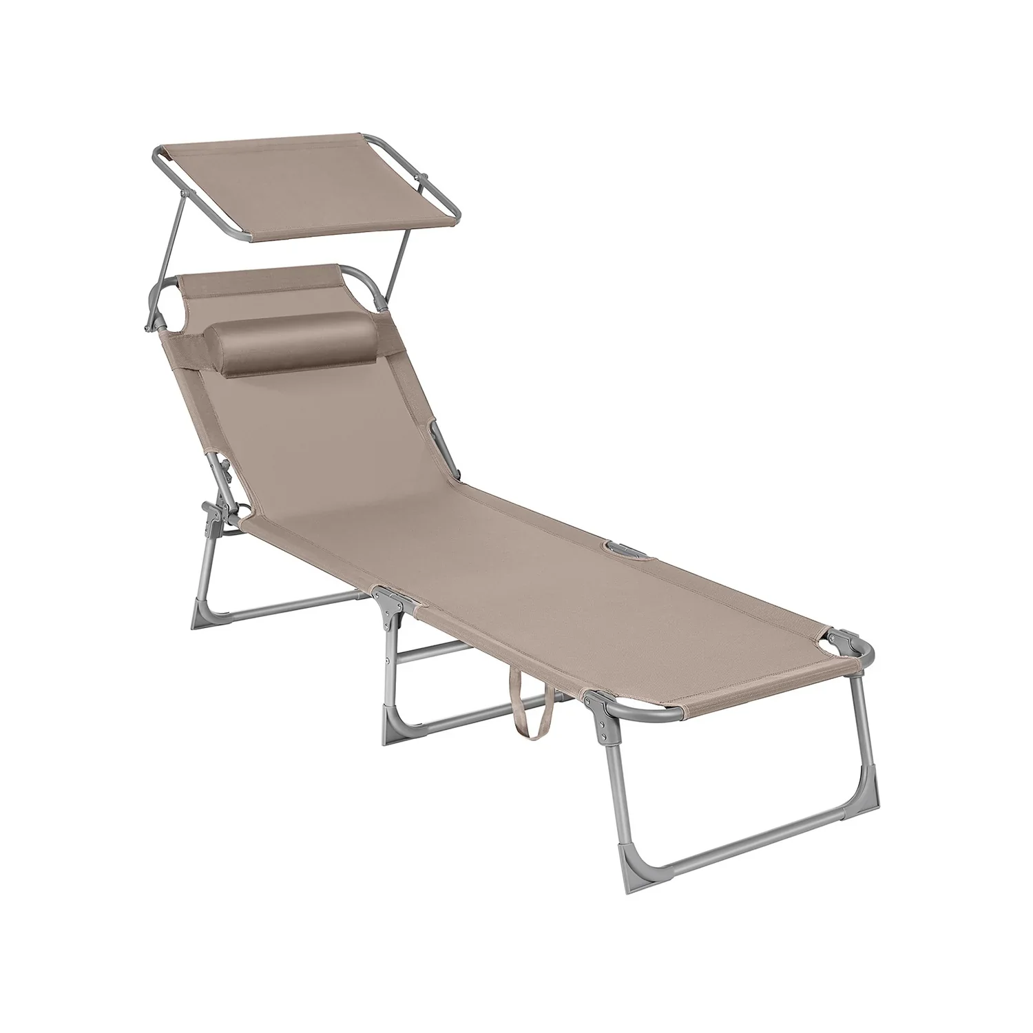 Tumbona Plegable Alta Capacidad Parasol Respaldo Reclinable Jardín