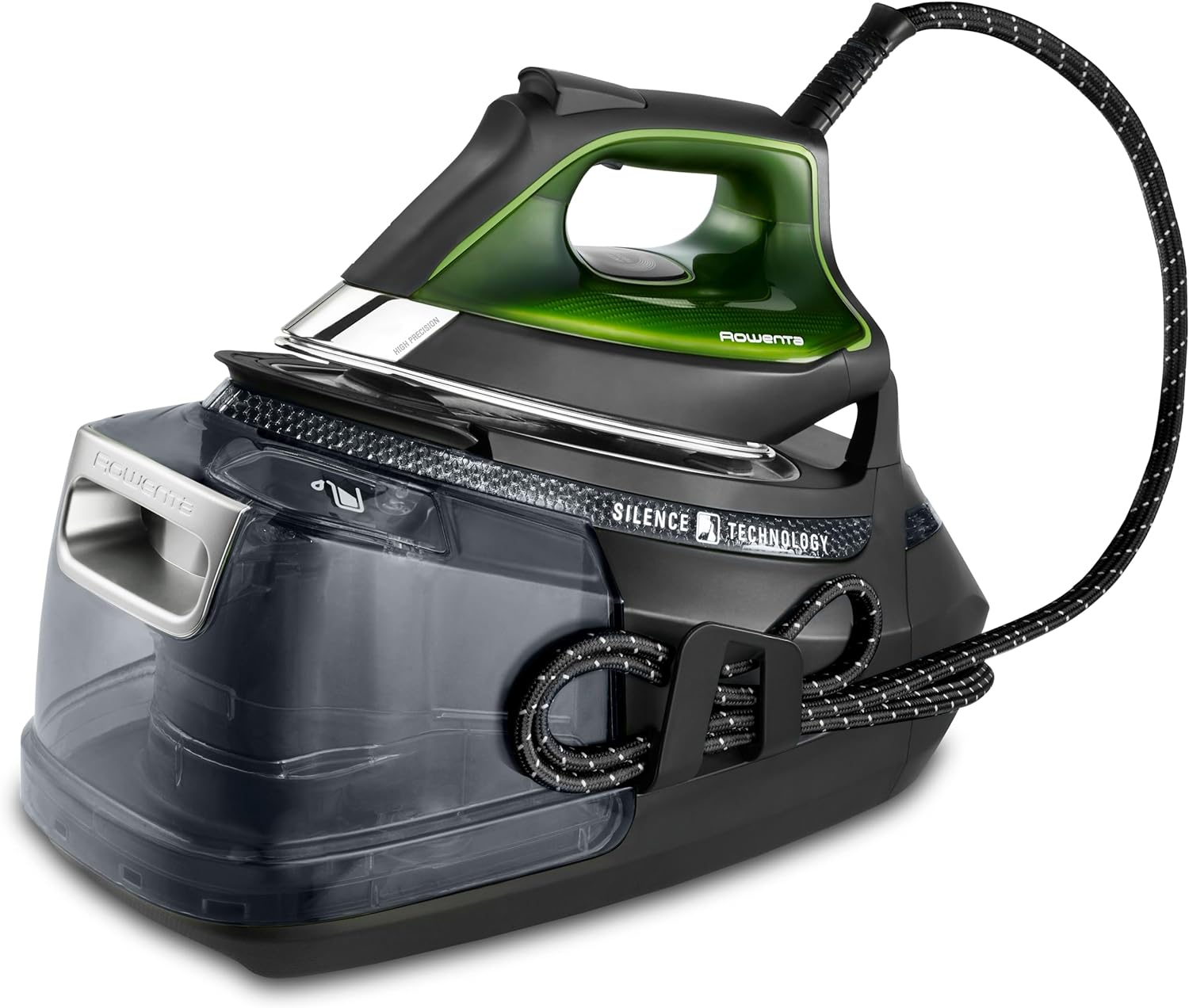2026 Silence Pro -Centro de planchado, autonomía ilimitada, 8 bares, golpe vapor 600 g/min, suela Microsteam, función ECO y depósito cal, 1.3 litros, Color Negro Y Gris DG9248