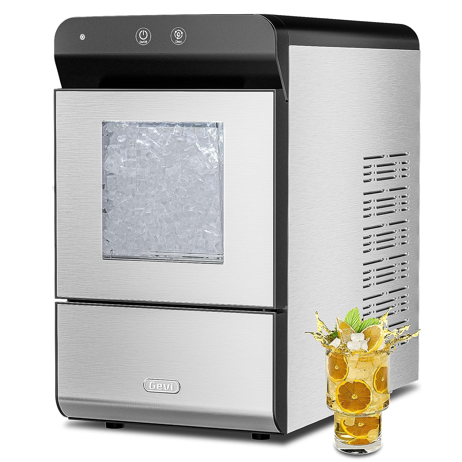 V2.0 Countertop Gemi Nugget Ice Maker | Self-Cleaning Pellet Ice Machine | Open and Pour Water Refill | Stainless Steel Housing | Fit Under Wall Cabinet | White