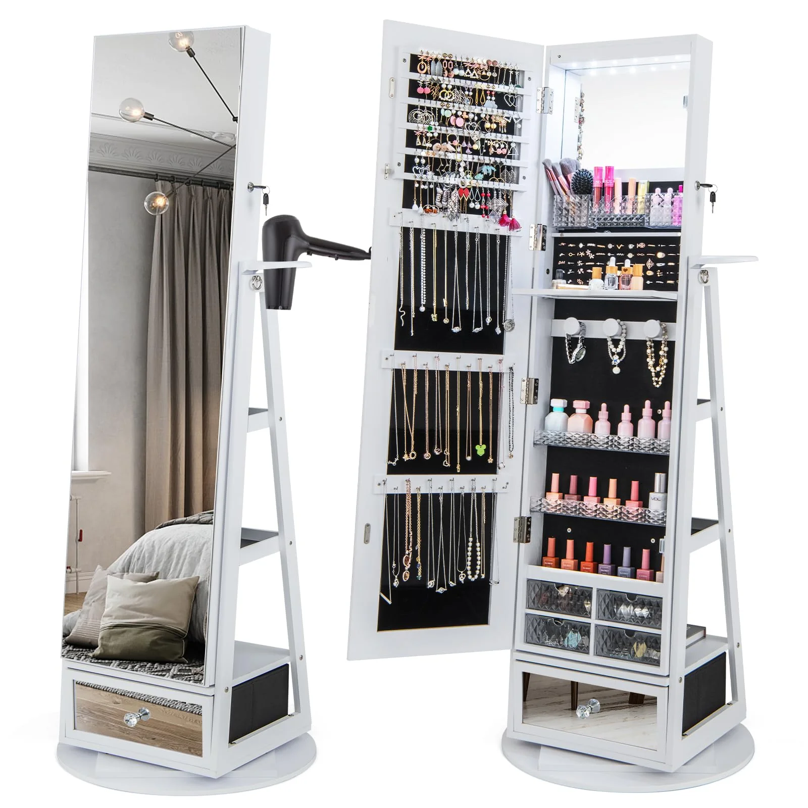 Giantex 360�� Swivel Jewelry Cabinet w/Full-Length Mirror