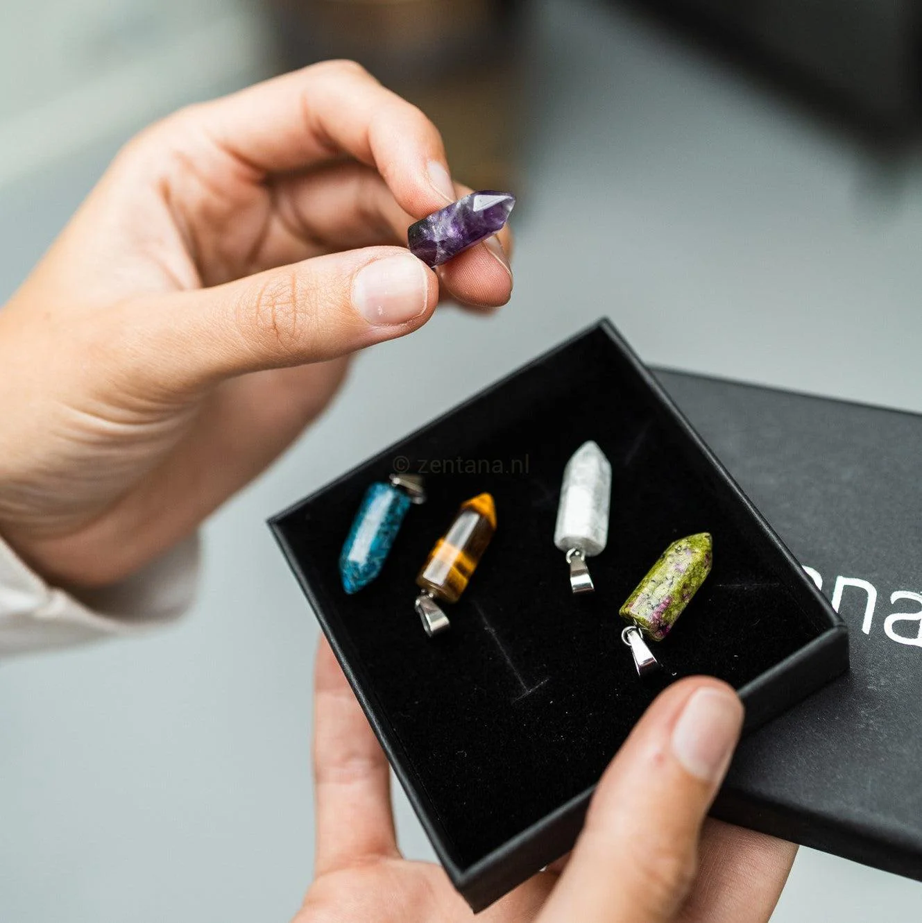 Ketting Edelsteen Hangers - Set van 5 - Hexagonale Punthangers