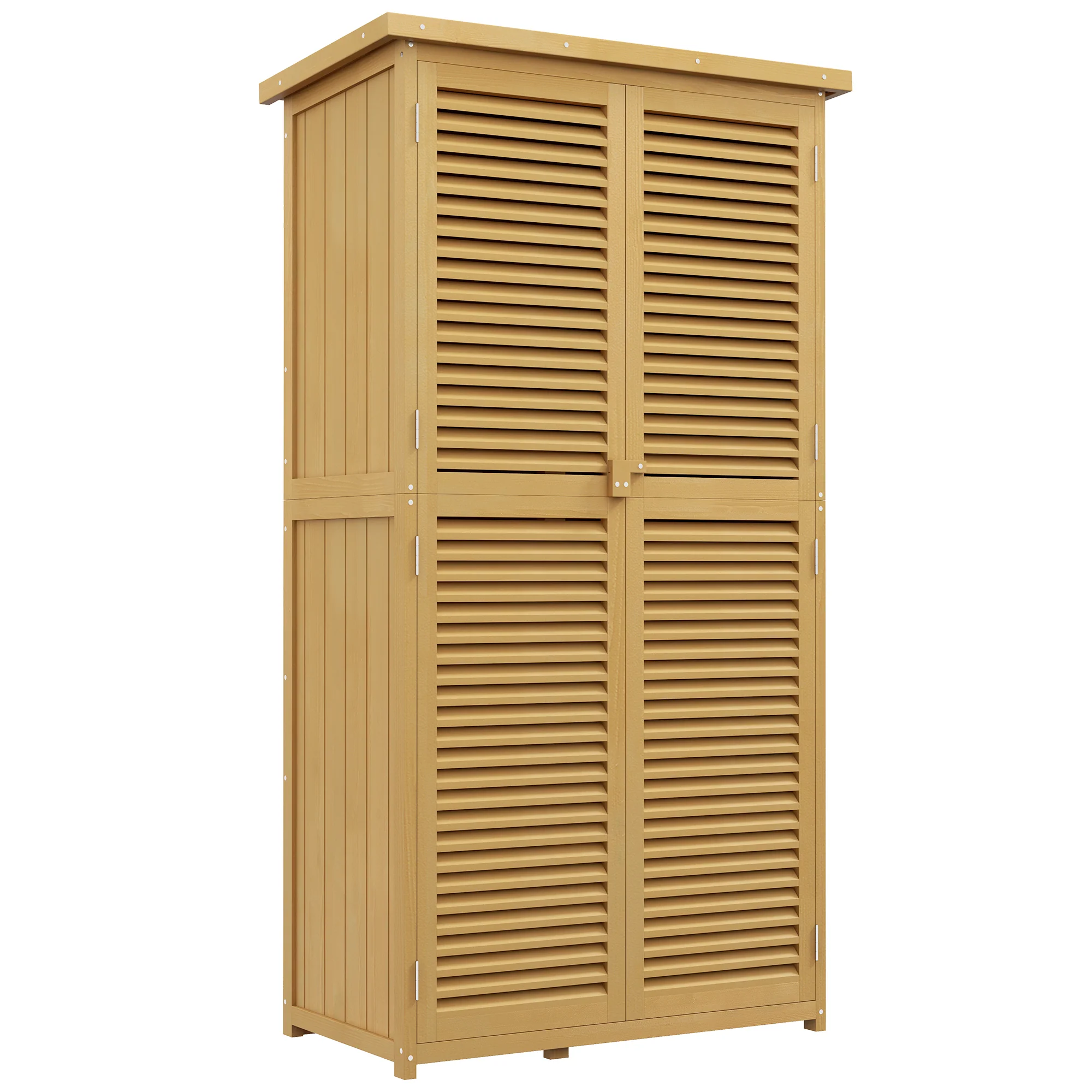 Outsunny Weerbestendige Tuinkast, 2 Deuren met Slot, Grenenhout, 87L x 46,5B x 160H cm, Lichtgeel