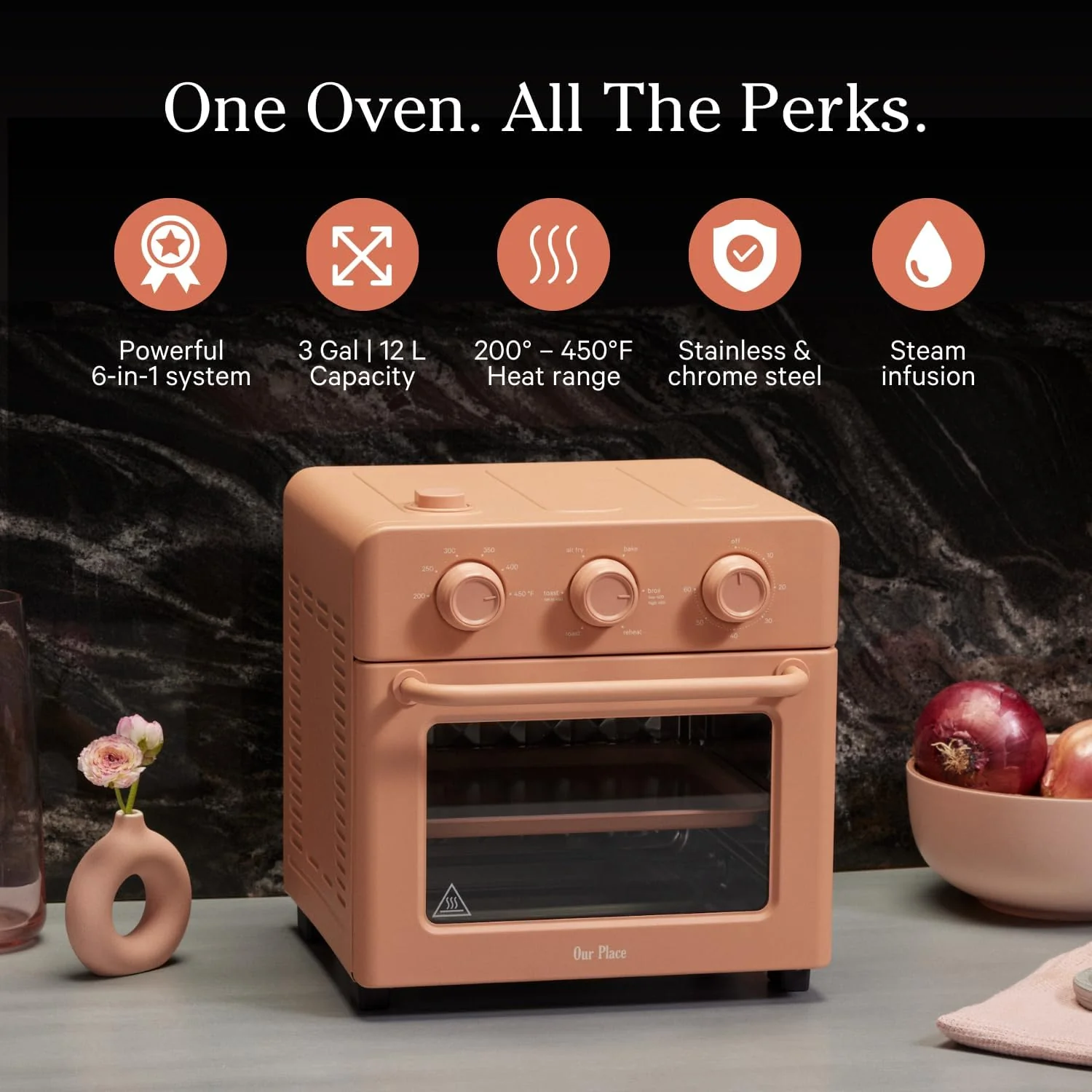 Our Place Wonder Oven | 6-in-1 Air Fryer & Toaster Oven with Steam Infusion | Compact, Countertop Friendly, Fast Preheat, Multifunctional | Air Fry, Toast, Roast, Bake, Reheat & Broil | Spice