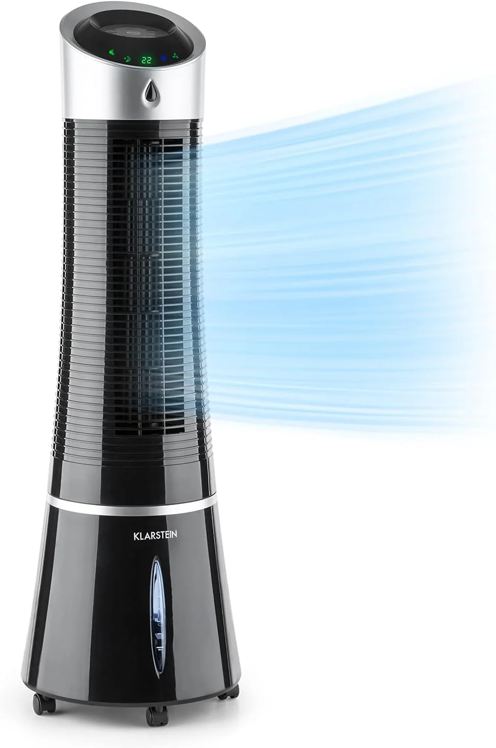 Klarstein 4-in-1: Slimme luchtkoeler, ventilator, luchtbevochtiger & ionisatie I 6 L watertank, oscillatie, 30 W, 210 m3/u, timer I Klimaatregelaar zonder afvoerslang, Mobiele airconditioner, Zwart-ros��goud