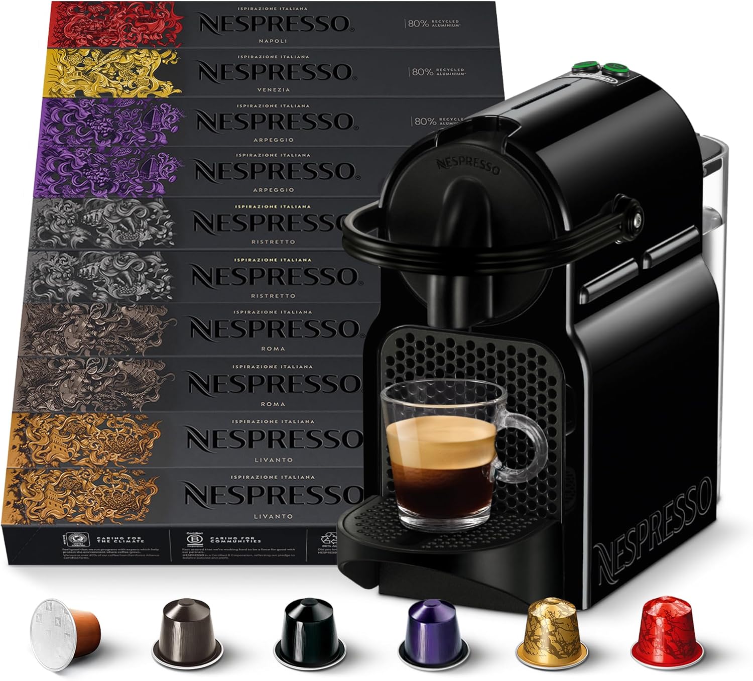 Nespresso Inissia EN80.B, Macchina da caffè di De'Longhi, Sistema Capsule Nespresso, Serbatoio acqua 0.7L, Nero