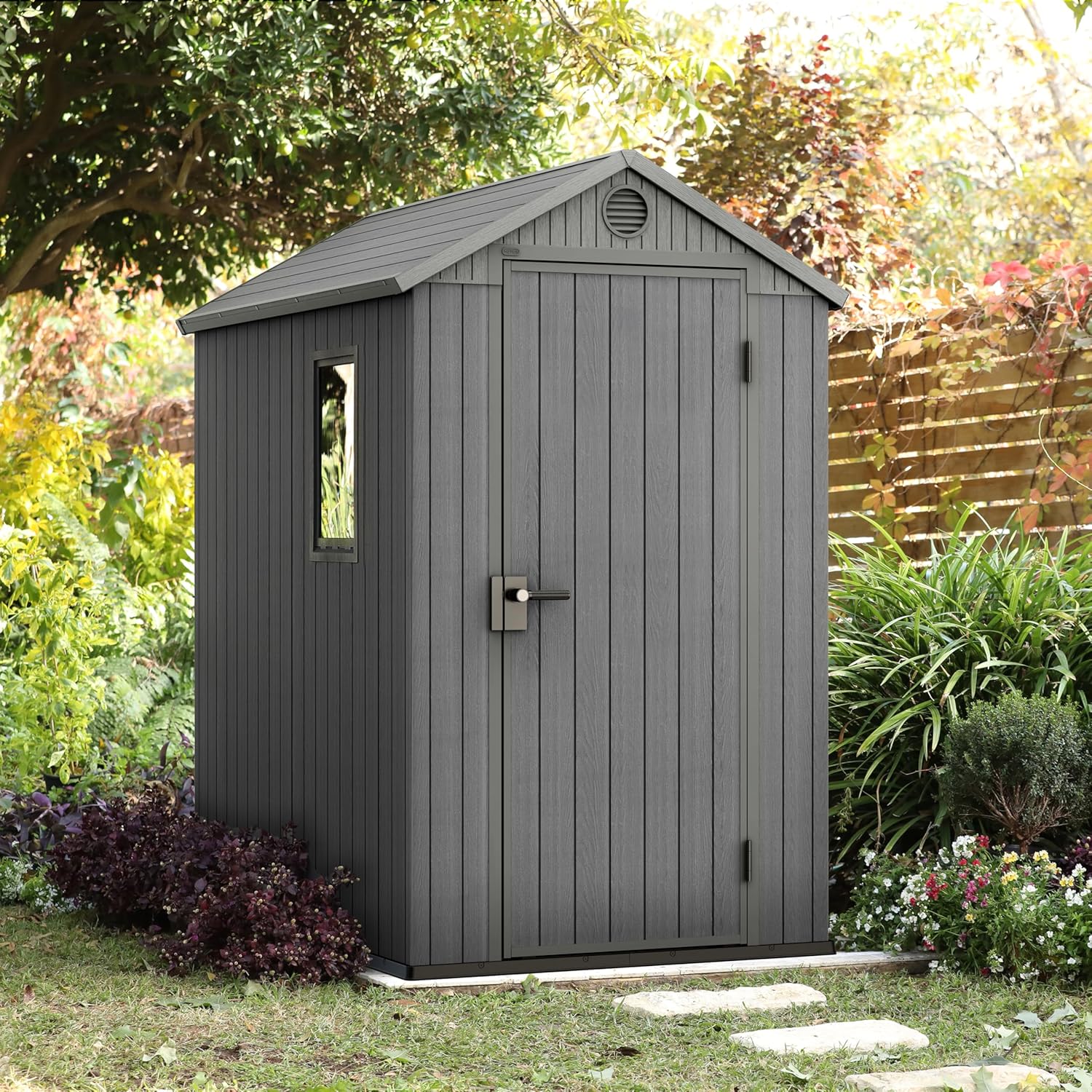 Keter Gerätehaus Darwin 4x6, Grau, Außenmaße 184,5x125,8x205cm, wartungsfrei, wetterfest, wasserdicht, mit Unterboden