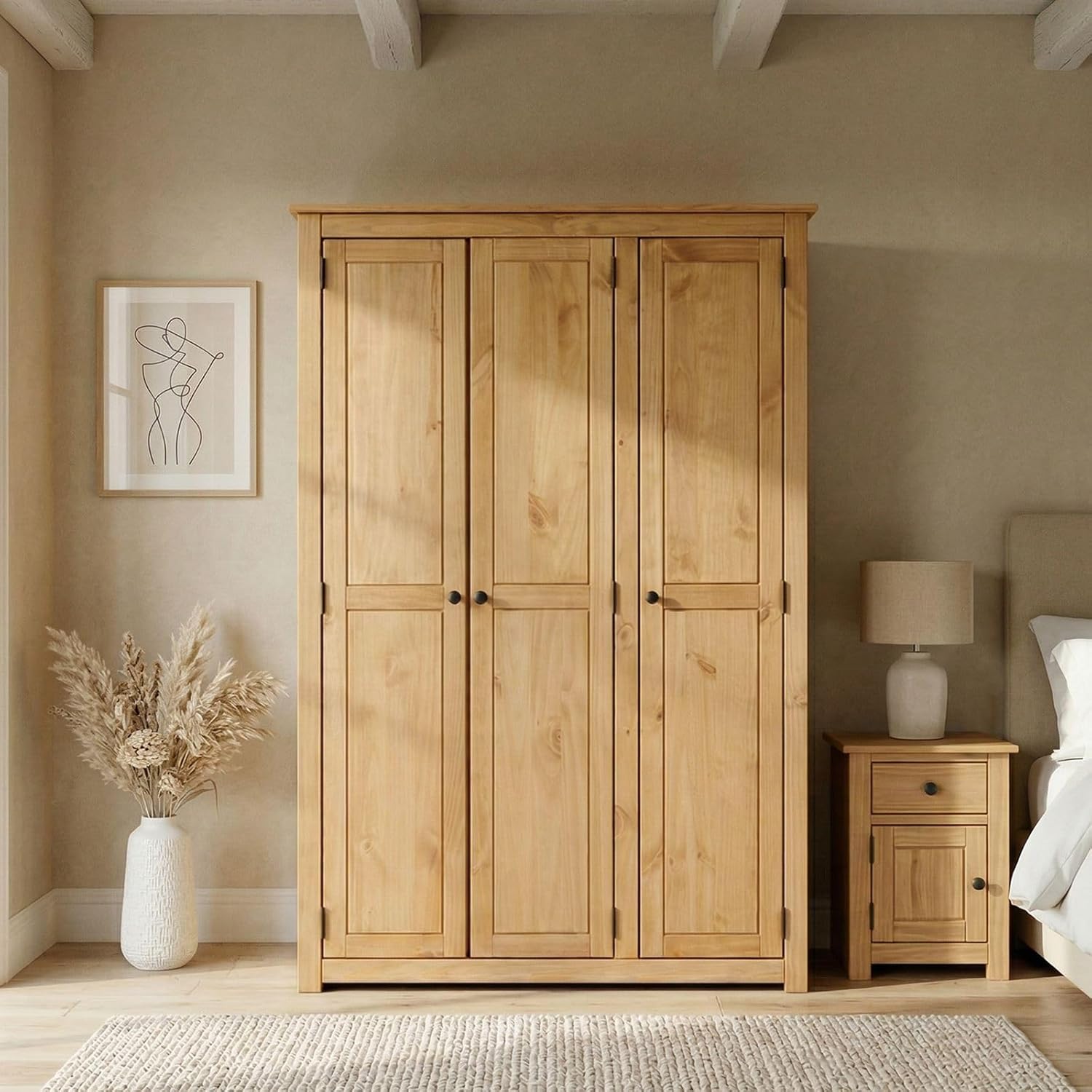 IDIMEX Kleiderschrank CANCUN - Massiver 3-türiger Schlafzimmerschrank, Kiefer, gebeizt/gewachst