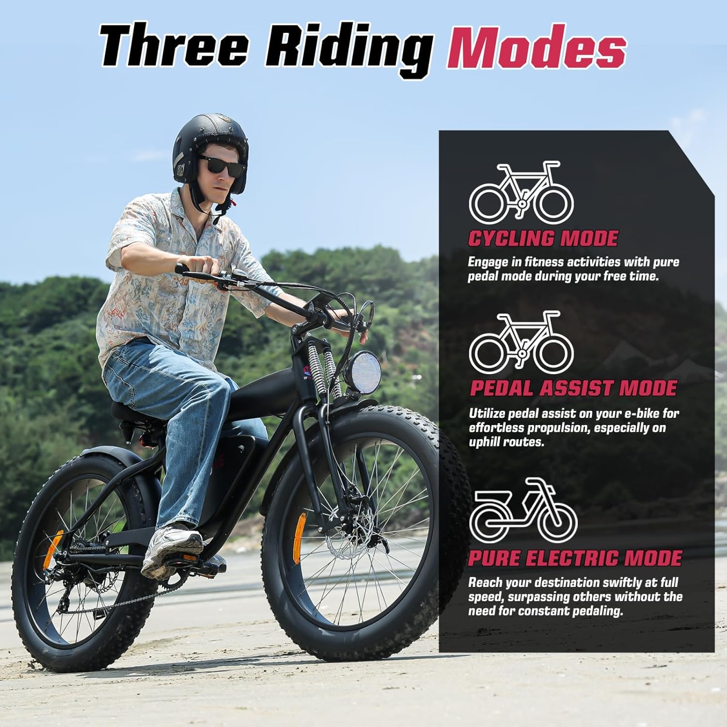Windone K20 Electric Bike for Adults, Up to 60 Mile Range & 28 MPH Speed Ebike, 26'' x 4'' Fat Tire E Bike with 7 Speeds, Peak 1000W Adult Electric Bicycle for Commute Beach Snow