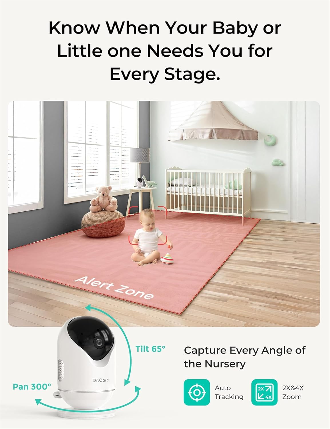 Dr.Care VistaView Smart WLAN Babyphone mit 2 Kameras, 5” 1080P HD, 2K Kamera, App-Steuerung, Bewegungs- & Weinen-Alarm, Nachtsicht, 5000mAh, Zwei-Wege-Audio, 390m Reichweite