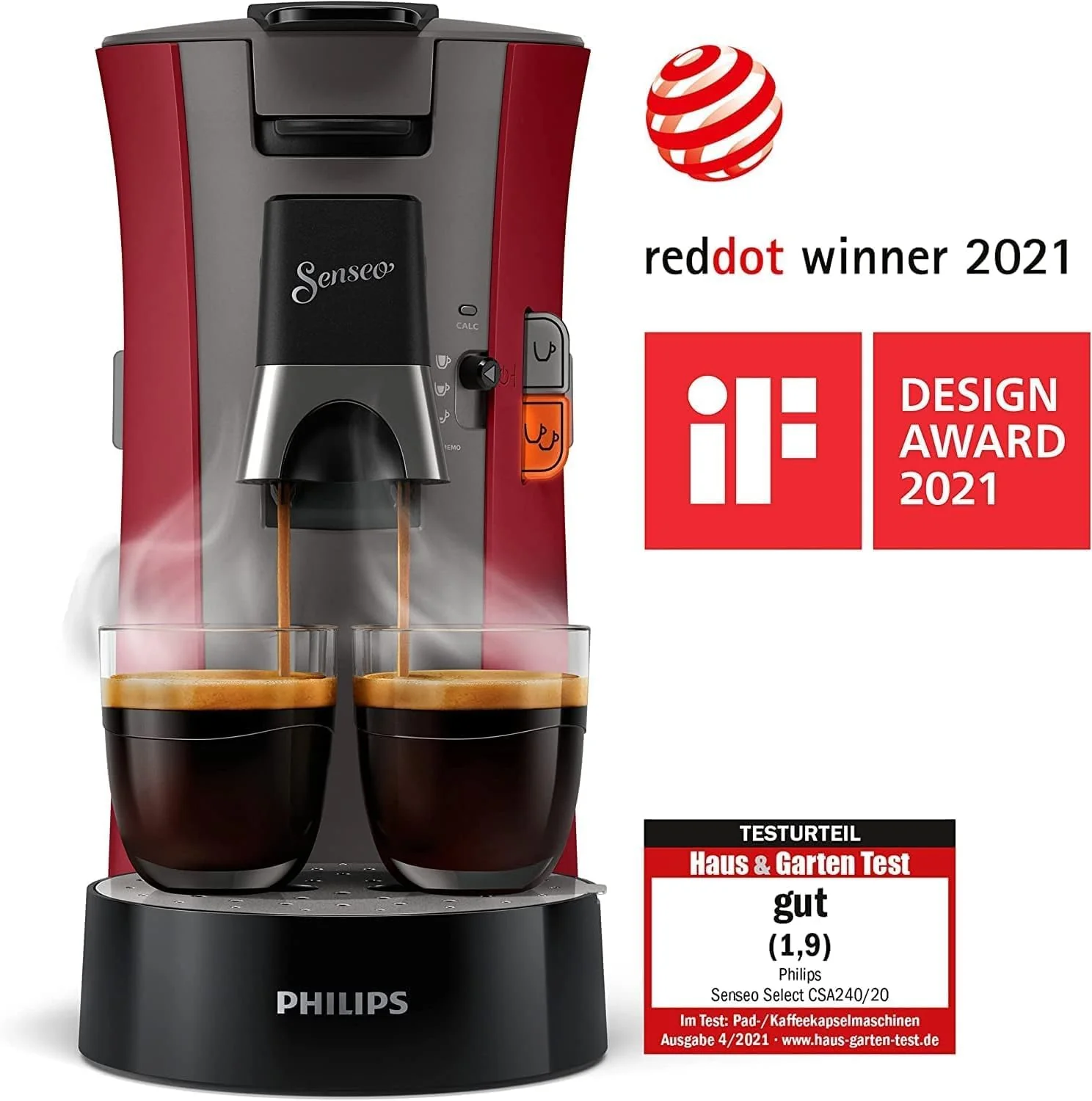 Philips Senseo Select CSA240/20 Koffiepadapparaat (koffiesterktekeuze Plus, memo-functie, van gerecycled plastic), Zwart Eco