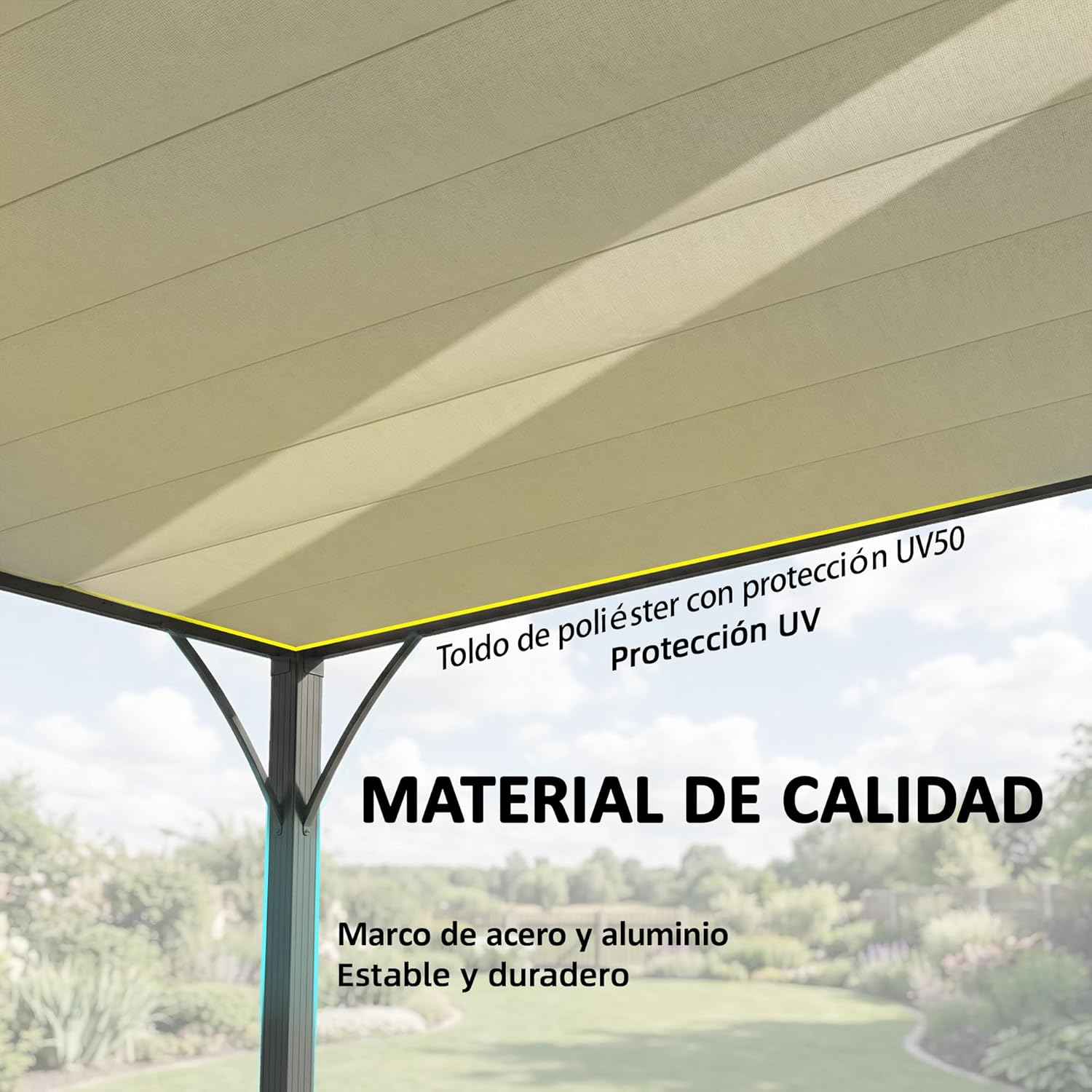 Outsunny Pérgola de Jardín 3x4 m, Cenador de Jardín con Techo de Lamas Orientables a 135°, Columna de Aluminio, Vigas de Hierro, Protección UPF30+, Pabellón para Exterior, Patio, Terraza, Blanco Crema