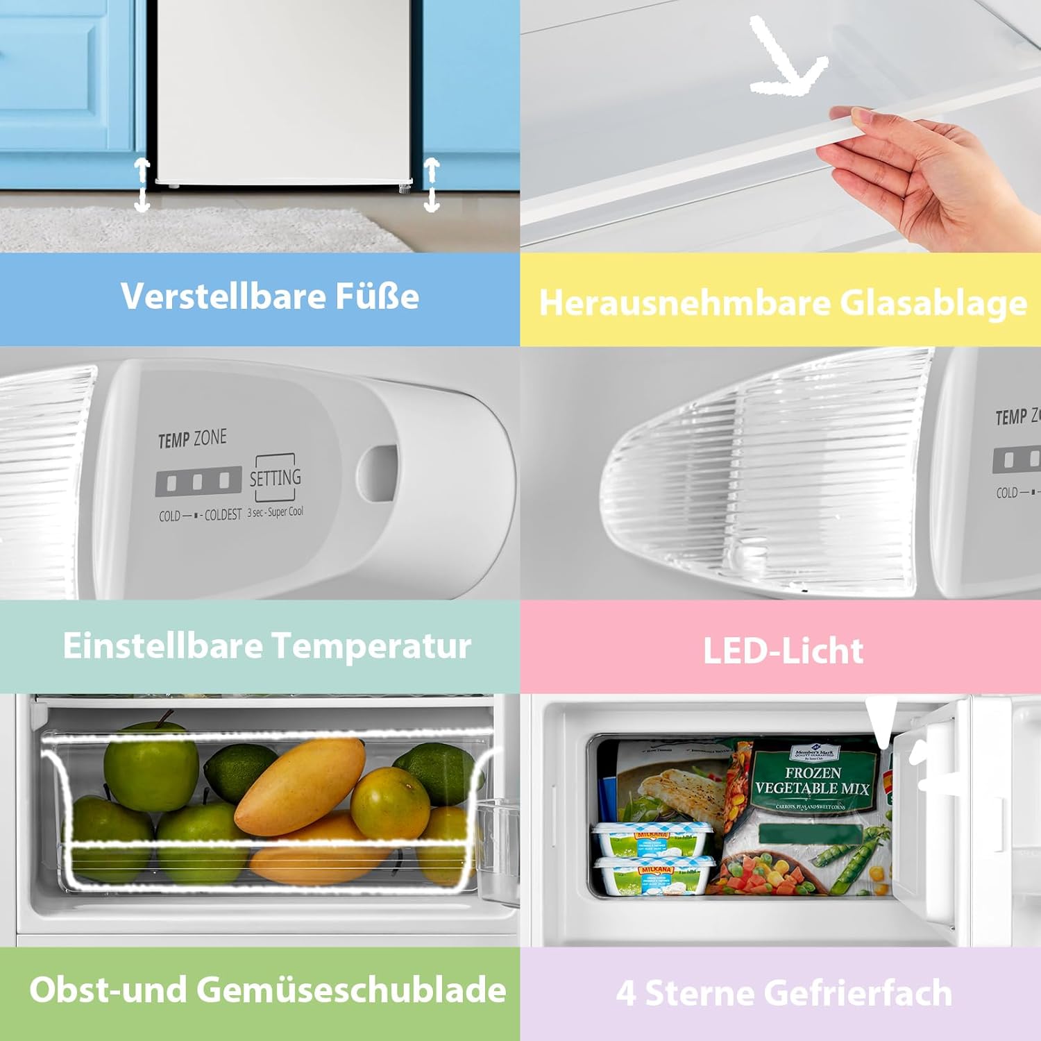 Comfee RCD113WH3EU(E) 113L Kühl-Gefrierkombination,113L Kleinkühlschrank mit 4-Sterne-Gefrierfach, 16L Gefrierfach -18℃-8℃,35dB, Inverter-Kompressor,Weiß