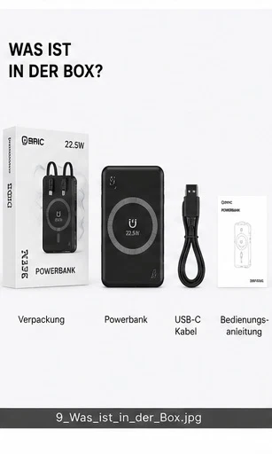 Powerbank 22,5W Schnellladeger?t mit integriertem USB-C & Lightning Kabel �C Hochwertige Powerbank mit Fast Charging & Typ-C Input