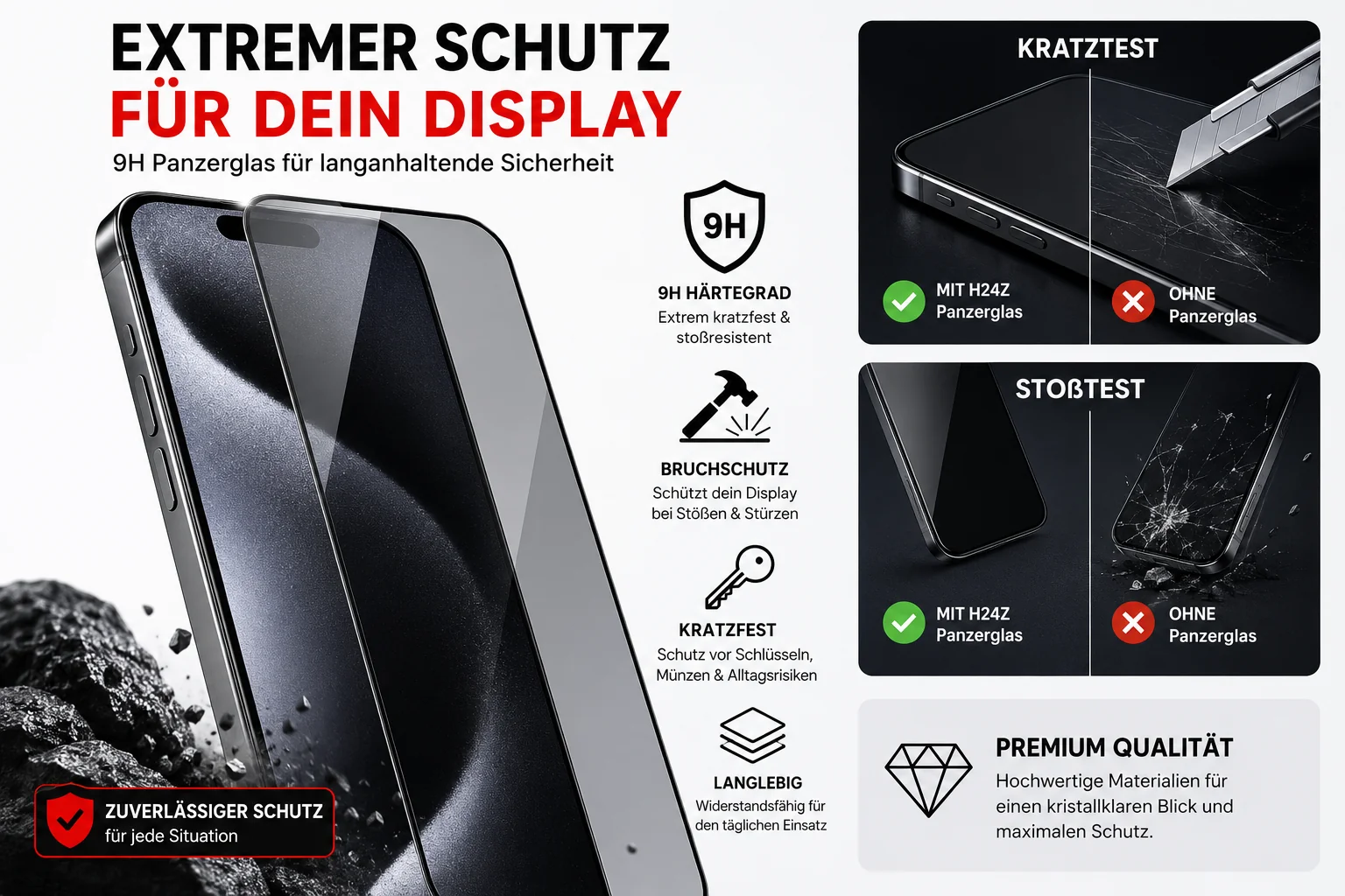 Privacy Displayschutzglas für iPhone | 9H Schutzglas mit Sichtschutz | Anti Spy