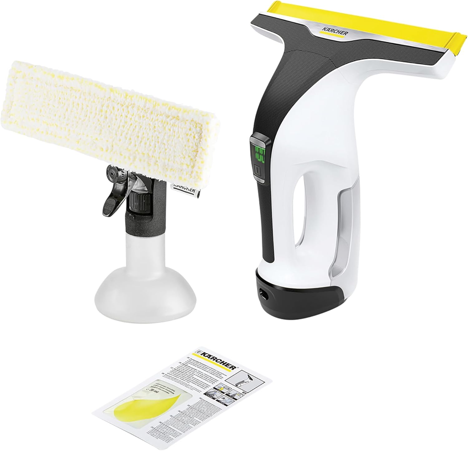 Kärcher WV 7 Signature Line batteridriven fönsterputsare, batteritid: 100 min, LED-laddningsindikator, 2 sugmunstycken, sprayflaska med 2 mikrofiberdukar, smutsskrapa, 20 ml fönsterputsare