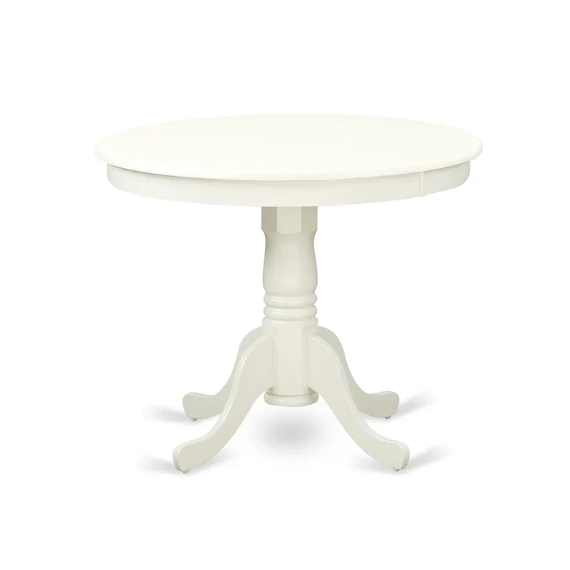 East West Furniture Round Dining Table Set - Kitchen Table with White Faux Leather Parson Chairs in Linen White (Various Piece Options)