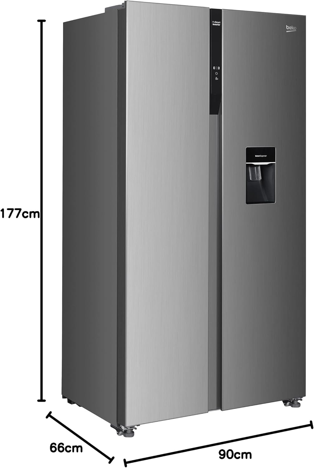 Beko GNO5322WDXPN Side-by-Side, Kühlschrank, Gefrierschrank, 532 l Gesamtvolumen, 347 Liter Kühlbereich, 185 Liter Gefrierbereich, Multifunktionsdisplay, NoFrost, Wasserspender, Edelstahl