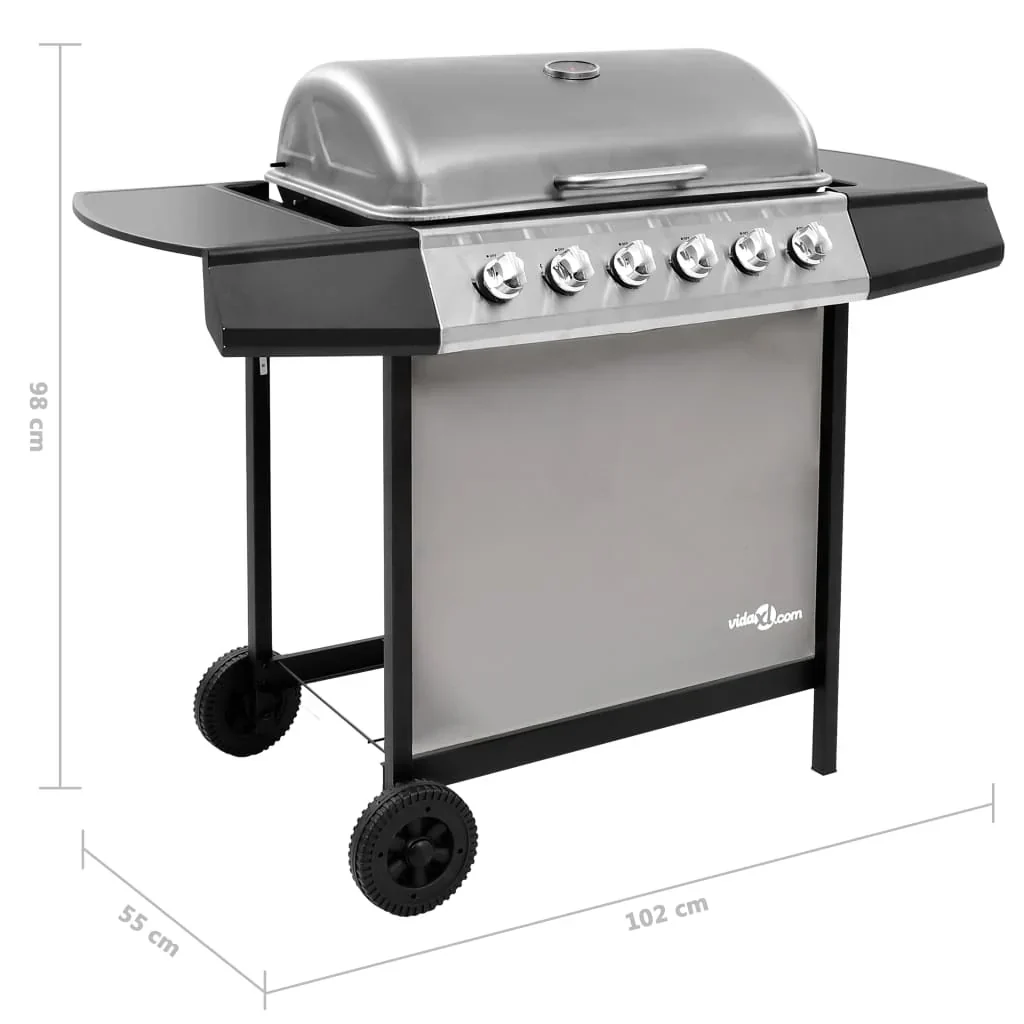 2026 Barbacoa de gas con 6 fogones negro y plateado V0288