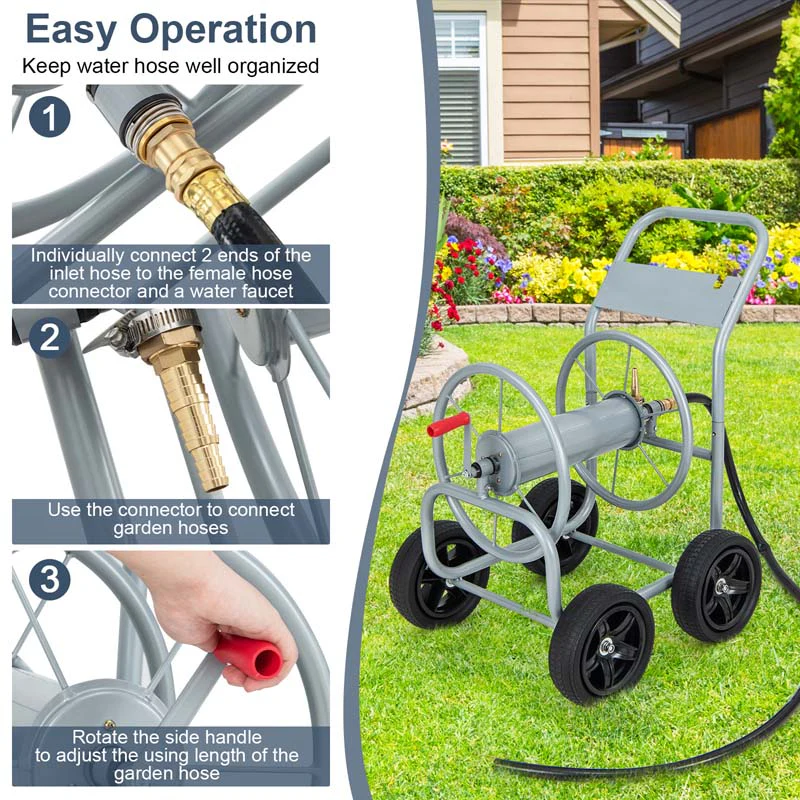 Garden Hose Reel Cart Holds 330 FT of 3/4