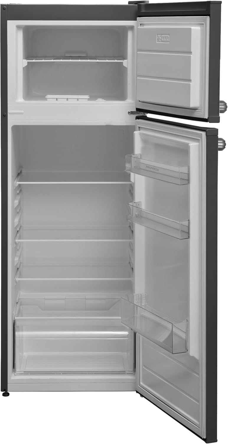 Respekta Retro-Kühlschrank mit Gefrierfach/in schwarz / 145 x 54 cm / 213 L Nutzinhalt/verstellbare Füße/automatisches Abtauverfahren/Schnellgefrierfunktion / KS144VS