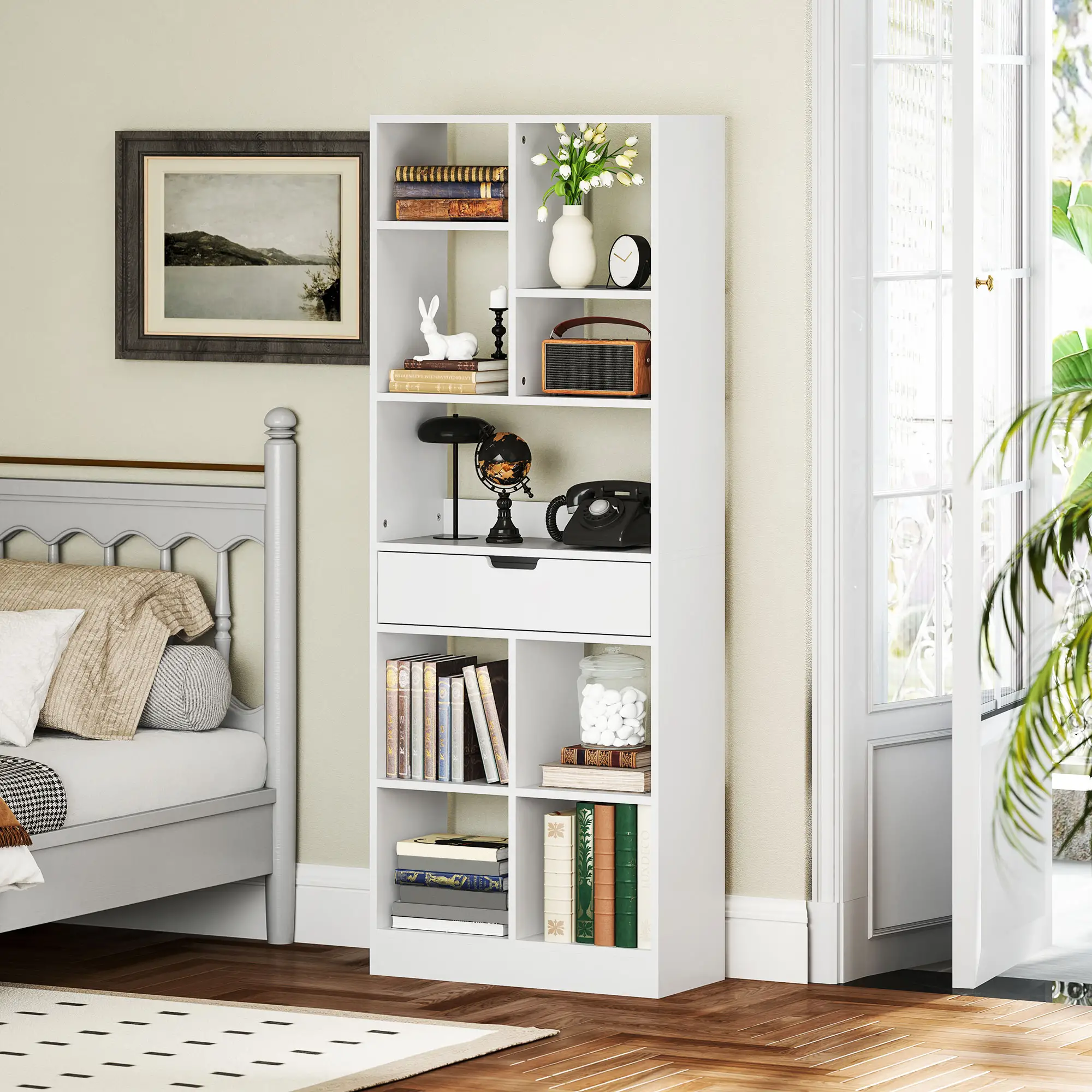 HOMCOM Bücherregal mit Schublade viel Stauraum Weiß
