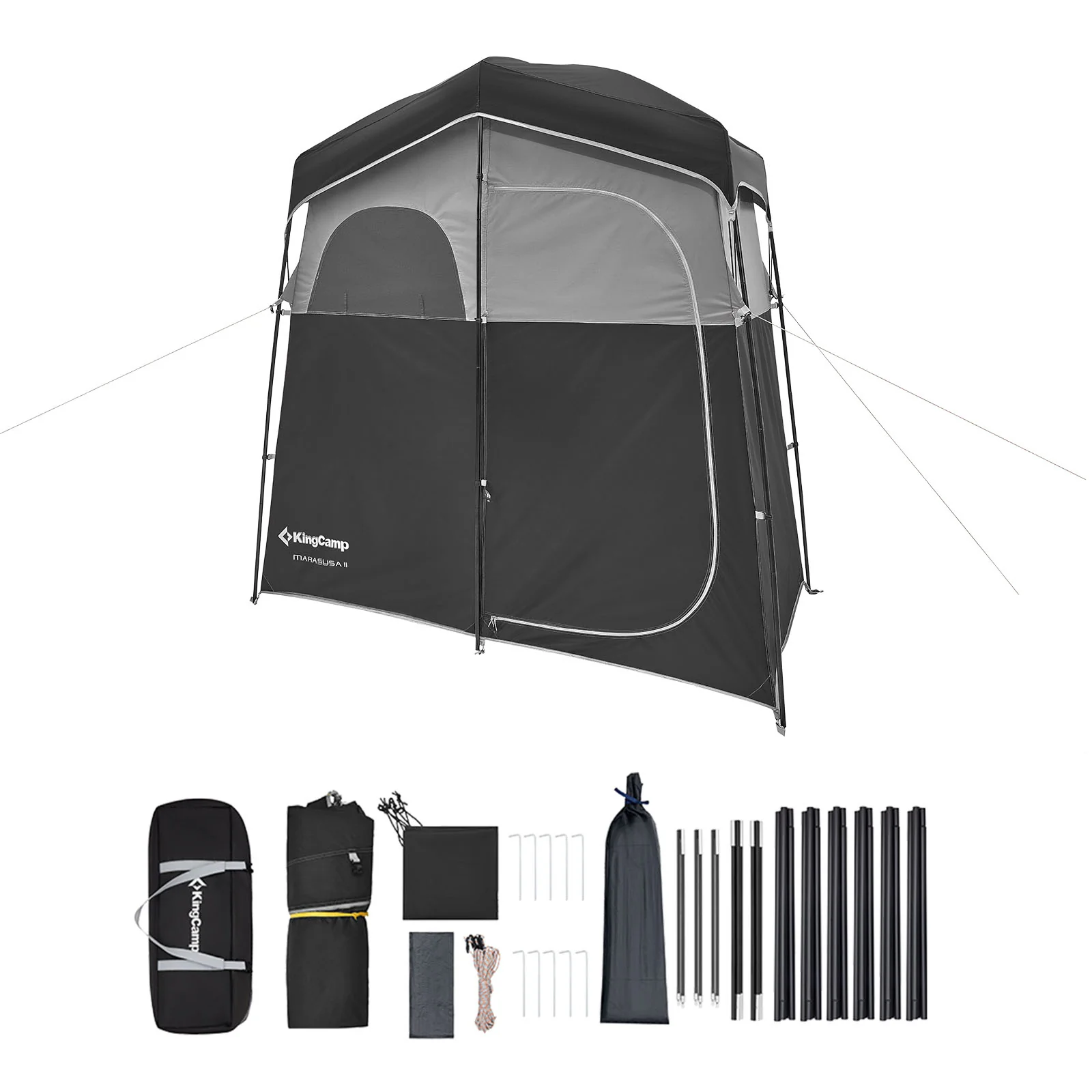 2025 KingCamp Marasusa II – Tienda multifuncional con 2 cabinas, ducha y cabina de prueba con separación, tendedero, protección UV y buena ventilación