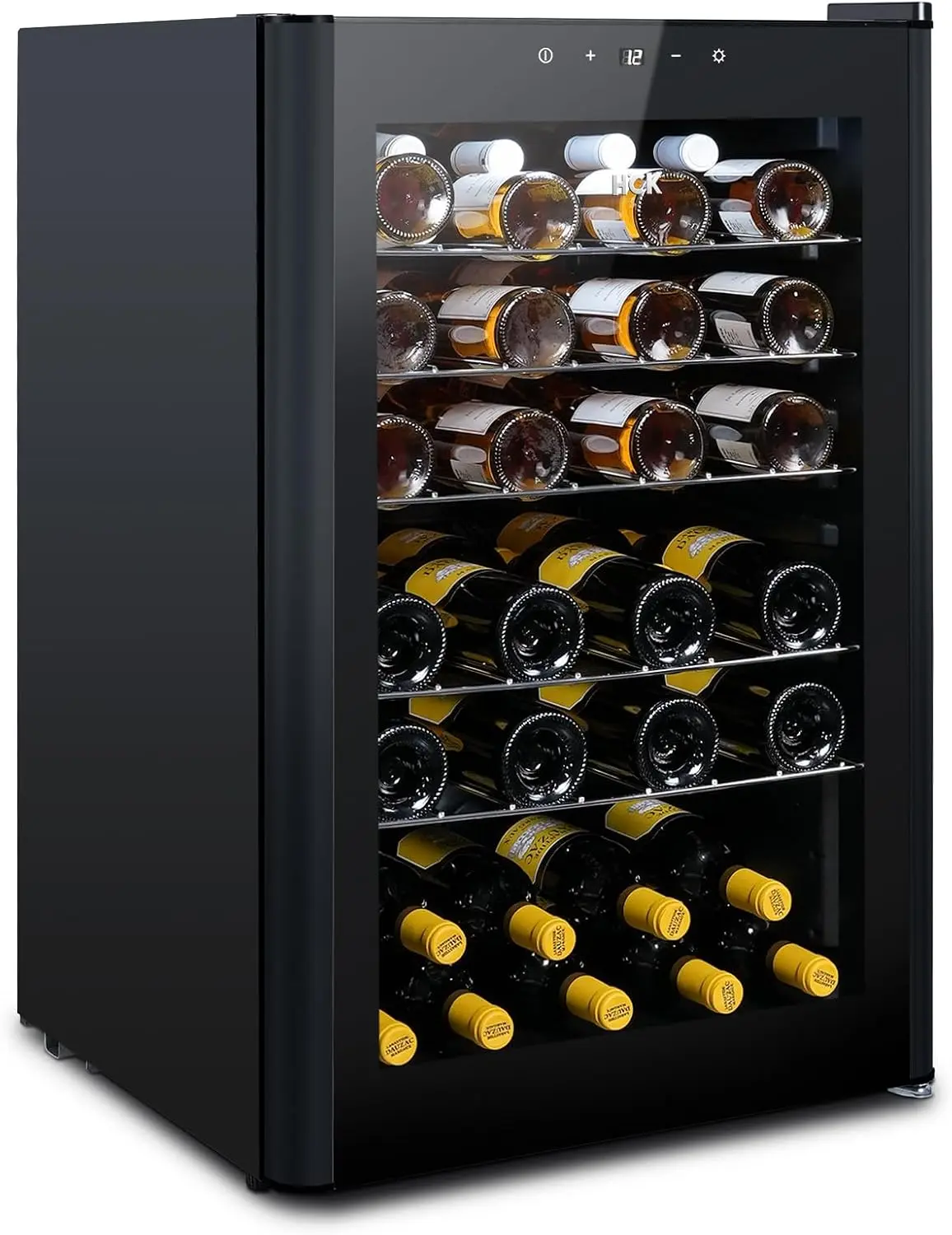 HCK Vinoteca, Nevera para Vinos 1 Zona de Refrigeración, 48 Botellas, 115 L, 4-22°C, Pequeña Nevera de 85 cm de Altura Con Panel Táctil, Negro 2026