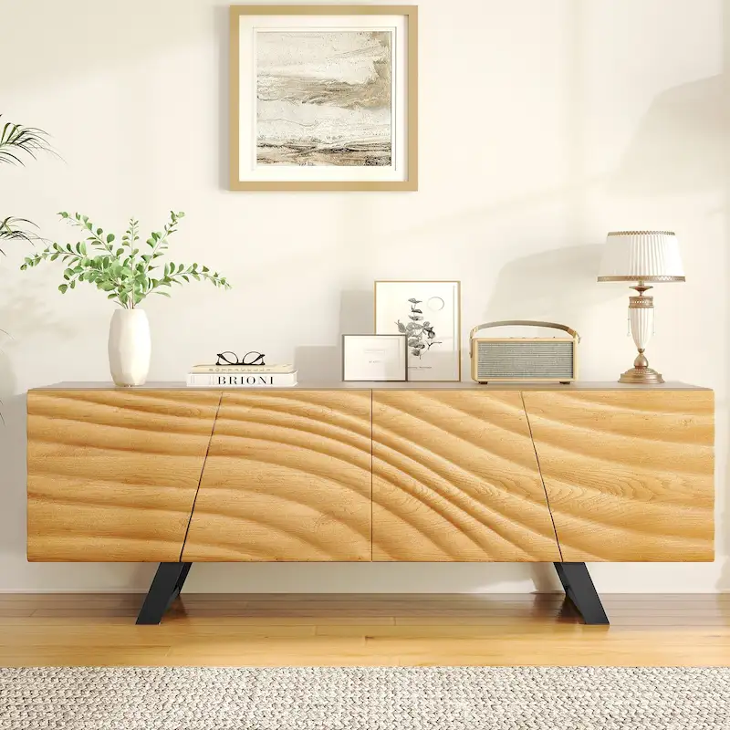 Moasis 63-Inch Water Ripple Relief 4-Door TV Stand - Stylish Storage Solution