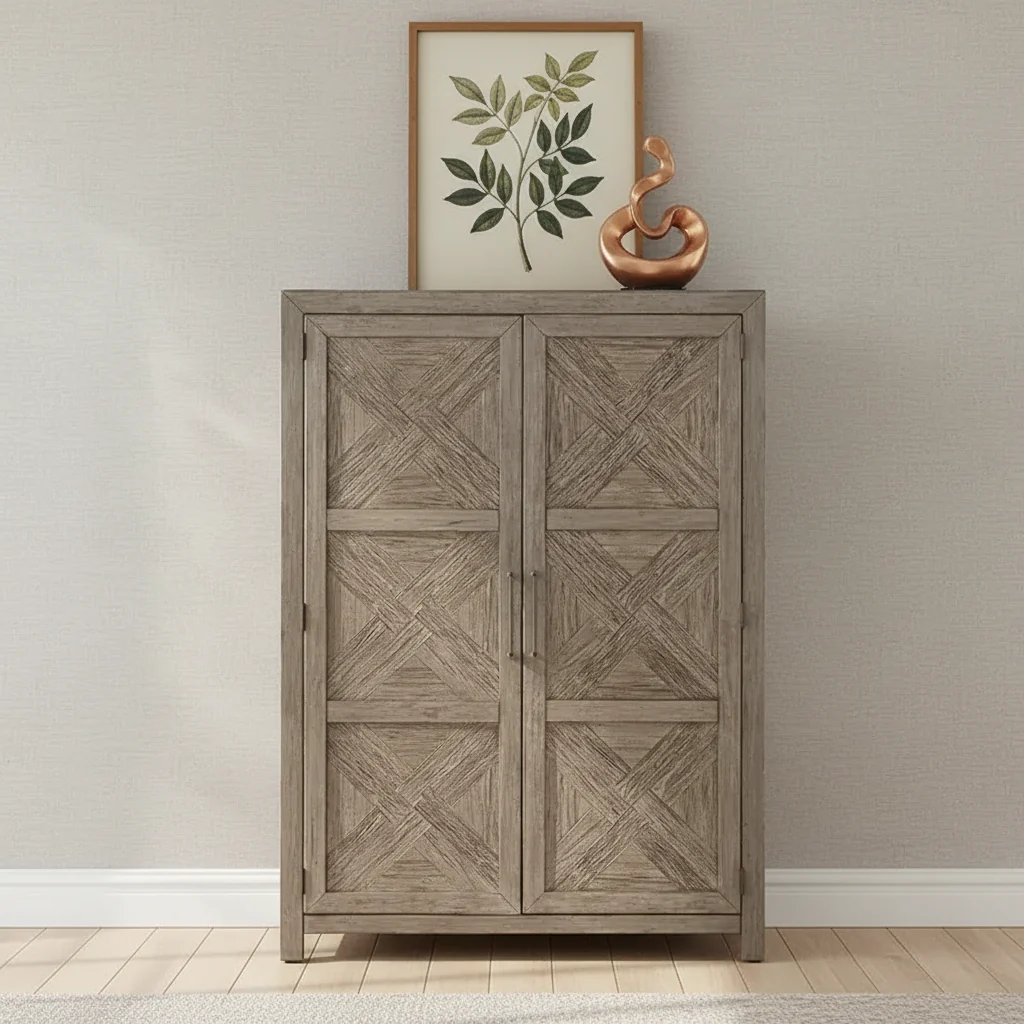 Skyview Lodge Cobblestone Oak Armoire - Spacious Bedroom Storage (54" W x 20" D x 75" H)