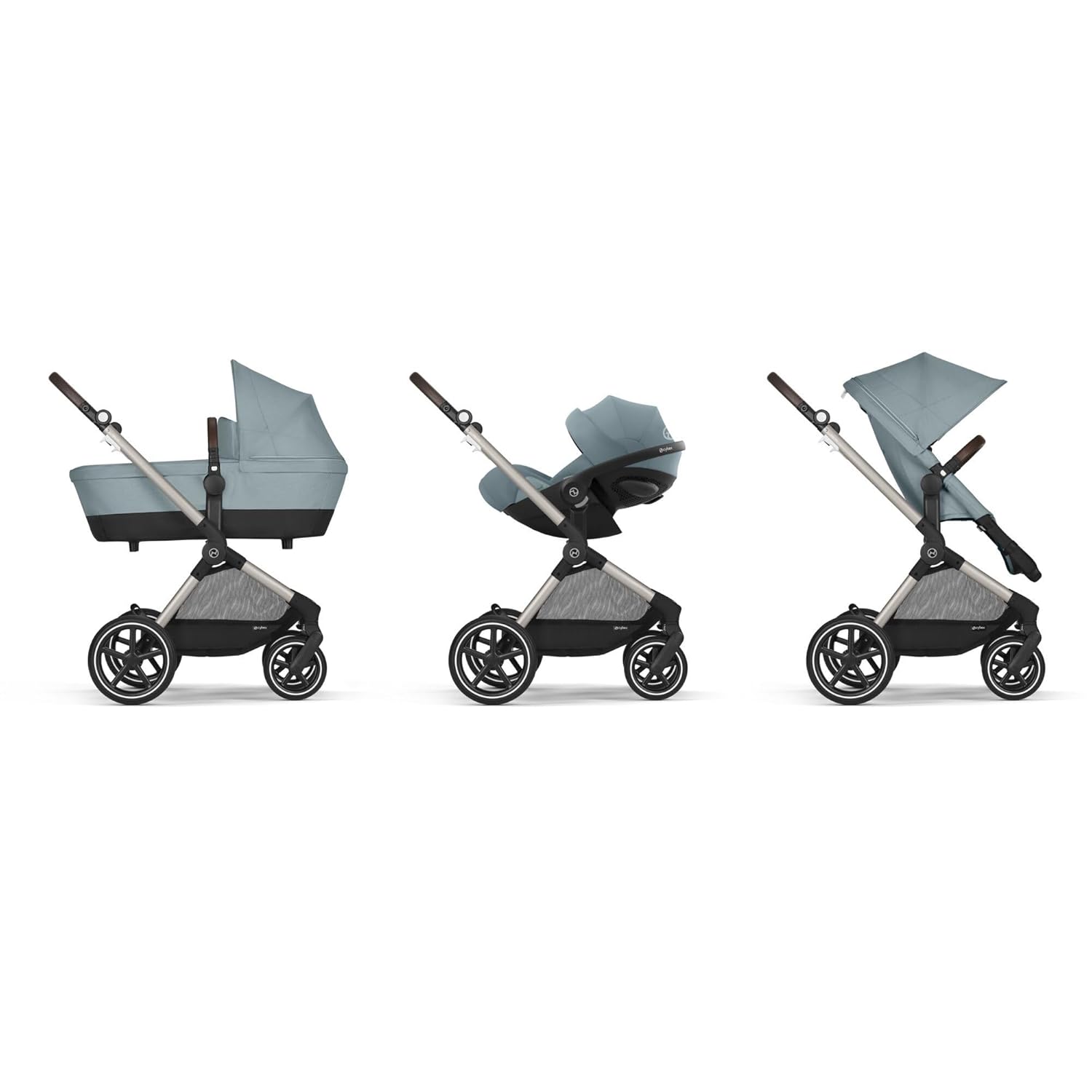 CYBEX Gold Kinderwagen EOS Lux 2-in-1, Reisesystem, Ab Geburt bis 22 kg (ca. 4 Jahre), Moon Black