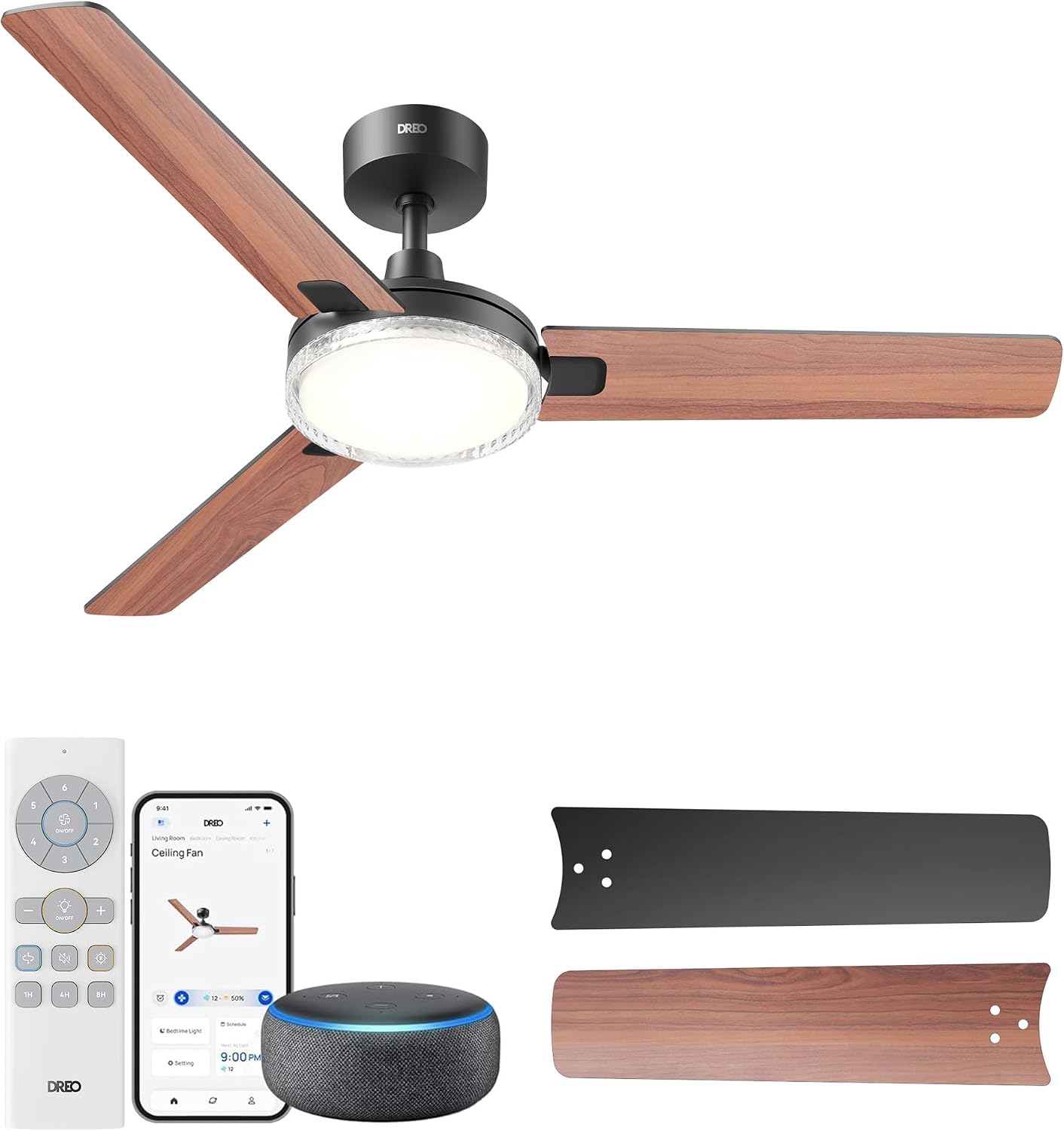 DREO Deckenventilator mit Beleuchtung und Fernbedienung,132 cm Weißer Ventilator decke mit Licht und Alexa,5 CCT-Farben, 6-stufig dimmbar, 6 Stufen, leiser reversibler DC-Motor, Timer (1/4/8h)