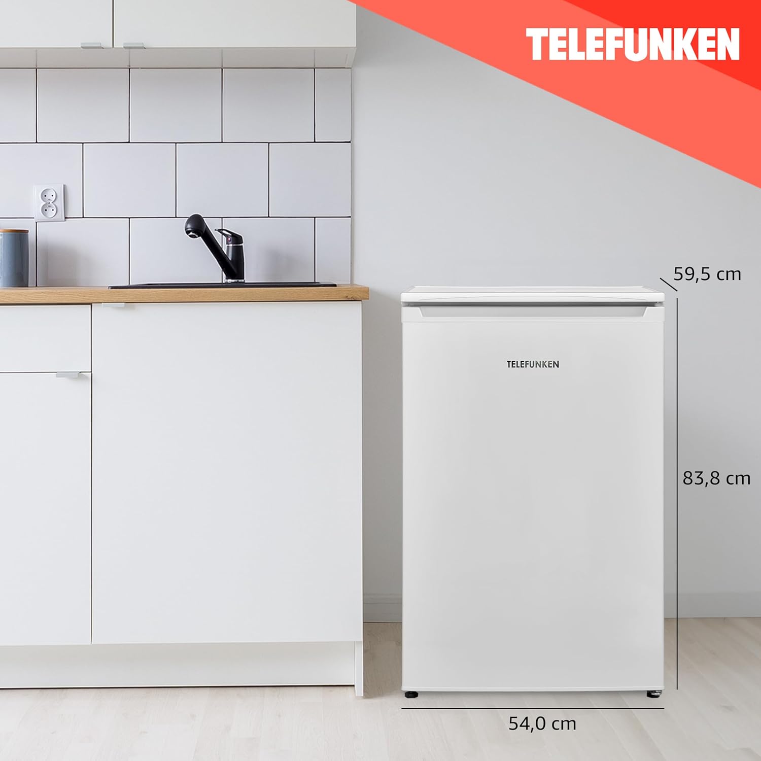 TELEFUNKEN Kühlschrank ohne Gefrierfach | Freistehend | 135 Liter Nutzinhalt | Kühlschrank klein mit Gemüsefach | LED-Beleuchtung | Türanschlag wechselbar | C-135-100-W weiß