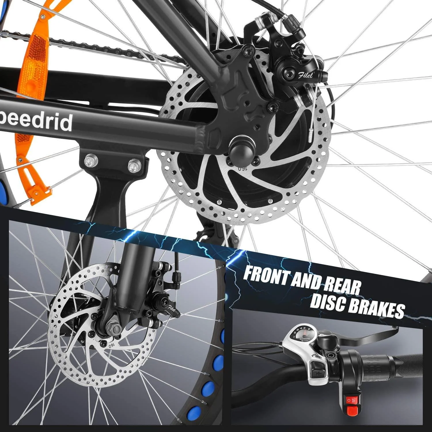 Speedrid Electric Bike 48V 500W Fat Tire Electric Bike Snow Bike 26′′ 4.0, 48V 10Ah Removable Battery and Professional 7 Speed