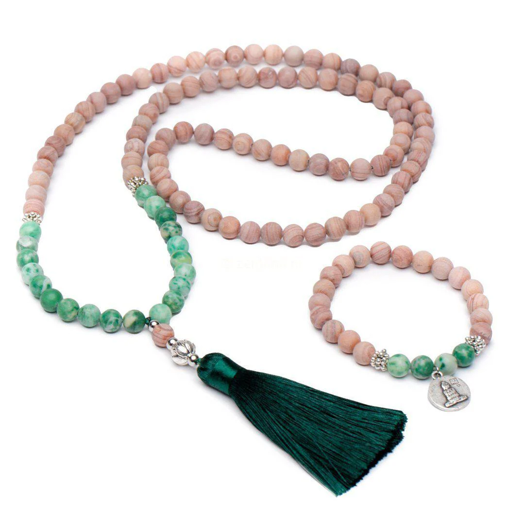Set van 2 - Mala Ketting + Armband - Rhodochrosiet & Jaspis - Geluk
