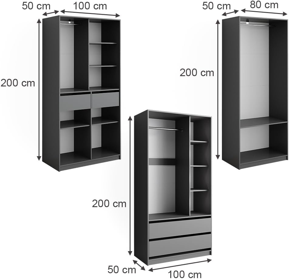 Vicco Elmo Cabinet, Anthracite, 280 x 200 cm, Pack of 3