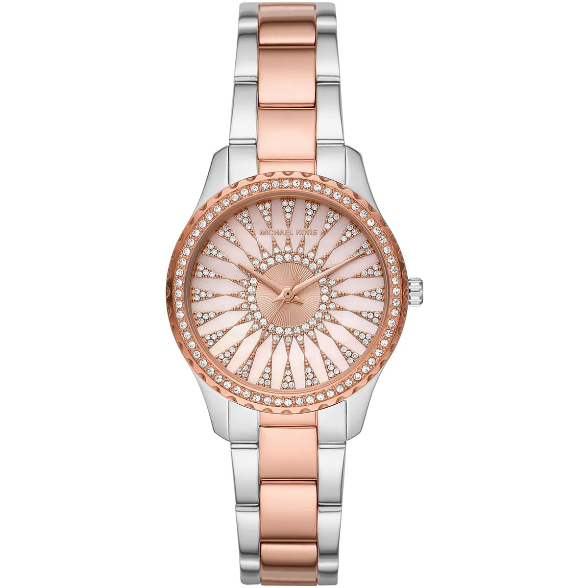 Michael Kors Layton Three Hand Pink Dial Two Tone Steel Strap Watch For Women - MK6894