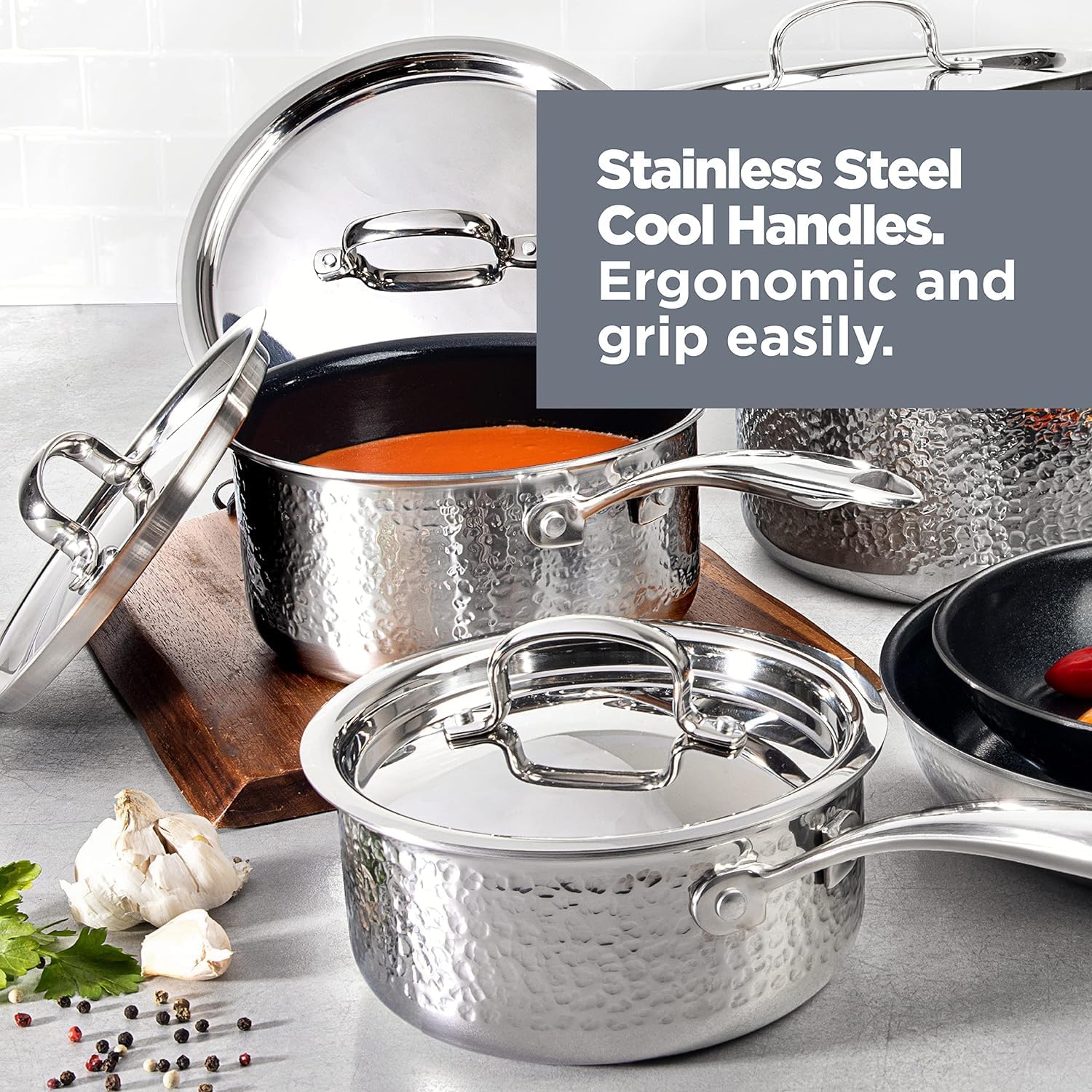 10 Pc Kitchen Pots and Pans Set Non Stick, Stainless Steel Cookware Set, Non Stick Pots and Pan Set, Kitchen Cookware Set, Pot and Pan Set, Dishwasher Safe
