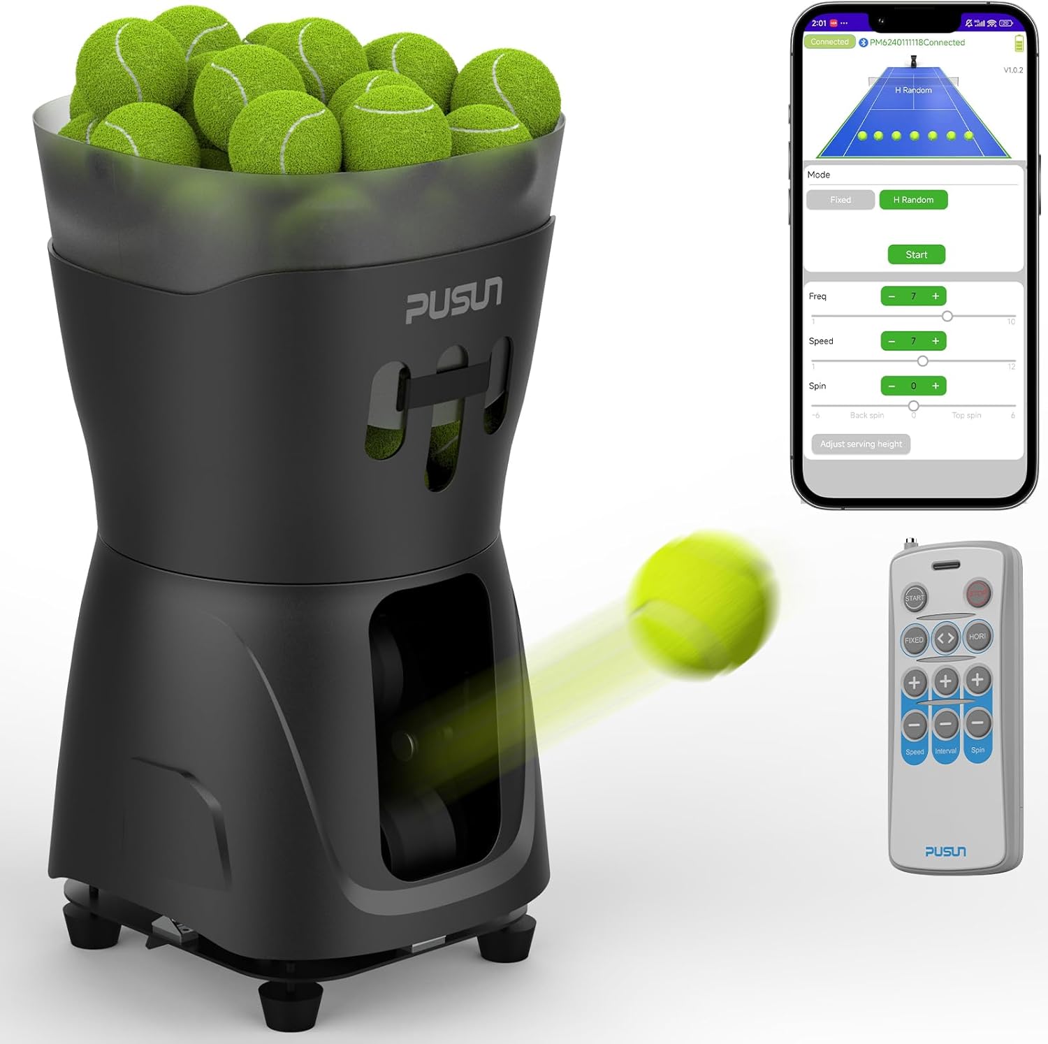 PT-MINIPro Tragbare Tennisballmaschine - Leichte Indoor-Tennismaschine mit APP-Steuerung, 65-Ball-Kapazität, Tennistrainer für Schulen (3-5h Akku)