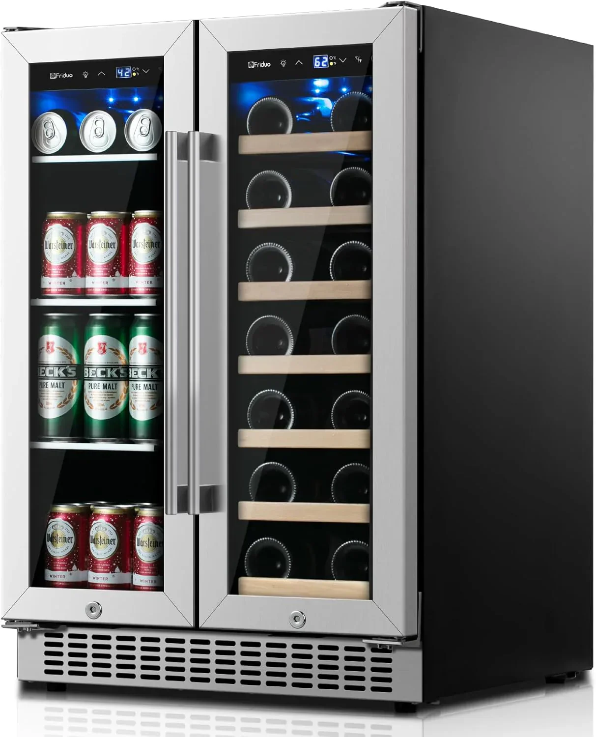 24 inch Dual Zone Beverage Refrigerator 30 Bottles 82 Cans Wine Fridge Built-in or Freestanding