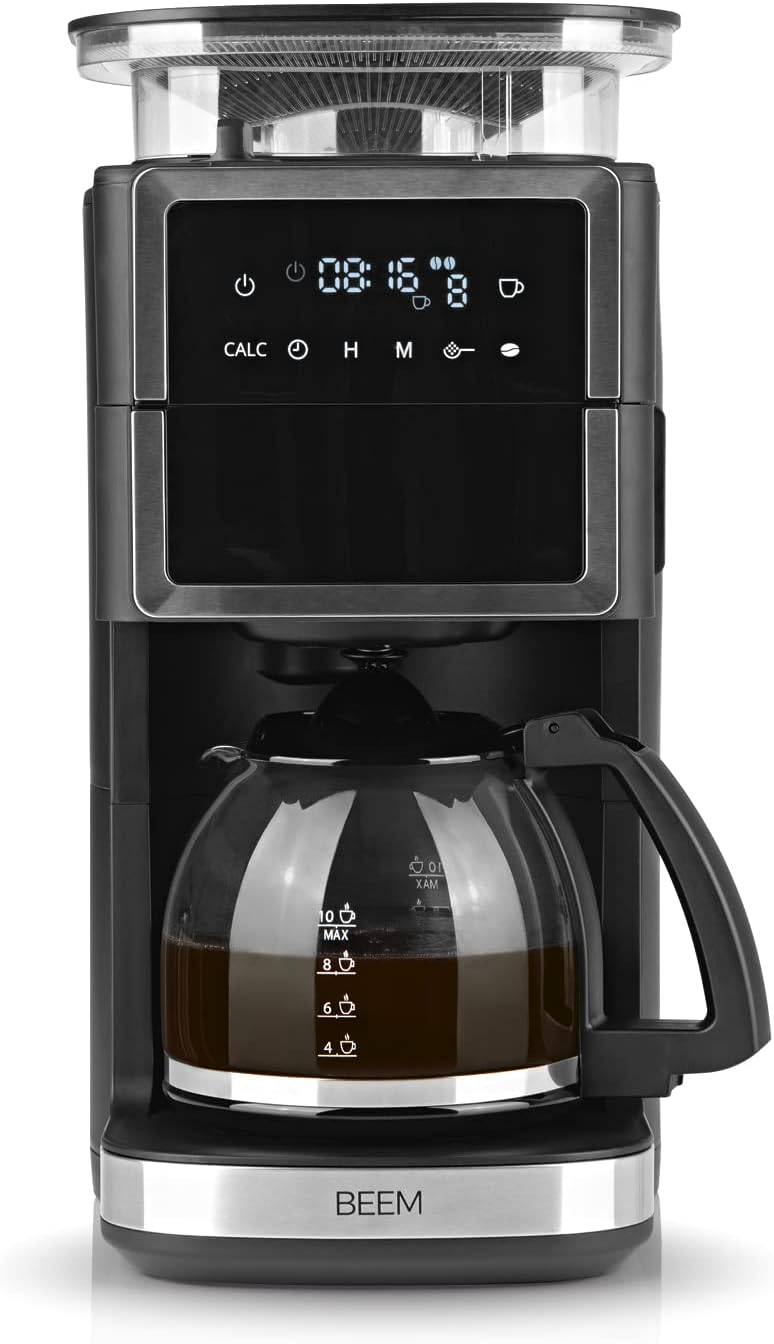 BEEM FRESH-AROMA-PERFECT III Filterkaffeemaschine mit Mahlwerk - Duo | Mit Thermos- & Glaskanne | Aroma-Plus-Funktion | 24-H-Timer | 1000 W | für bis zu je 10 Tassen [Edelstahl]