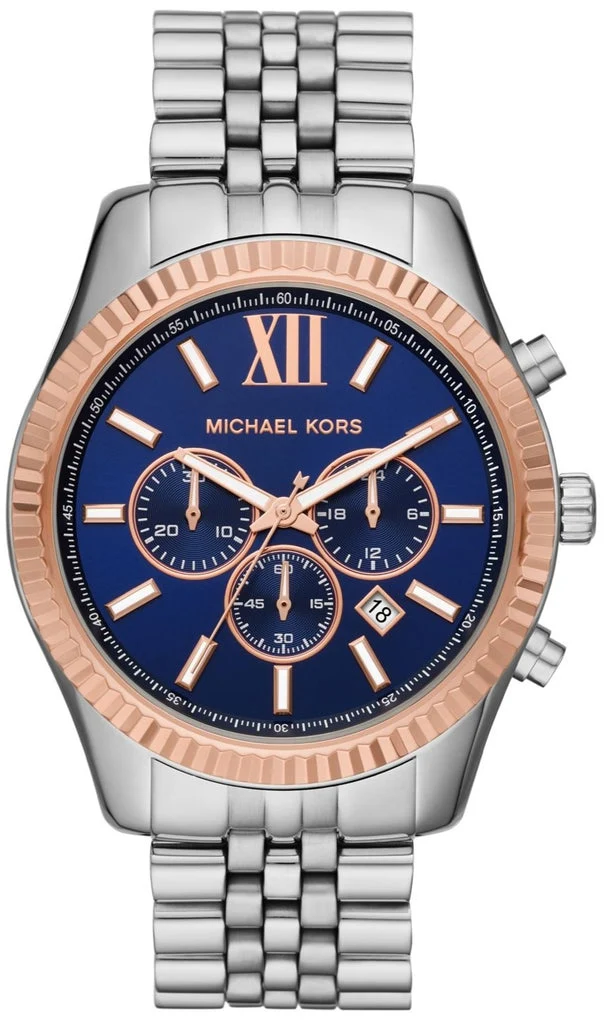 Michael Kors Lexington Chronograph Blue Dial Silver-Tone Men's Watch - MK8689