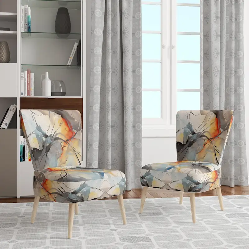 Designart Marble Serenity Gray Watercolor Waves Upholstered Accent Chair with Abstract Shapes