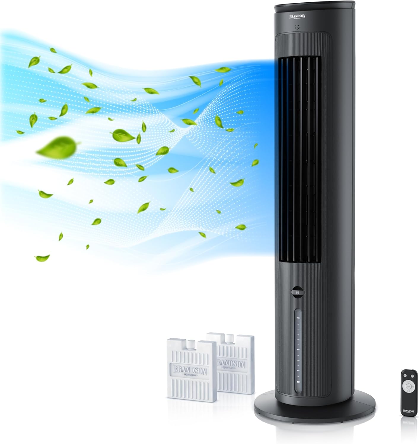 Brandson - Luftkühler mit Wasserkühlung Verdunstungskühler - Preisträger 2026 - Ventilator Turmventilator - mobile Klimaanlage ohne Abluftschlauch - 5 in 1 - leise - 4,7 L Wassertank