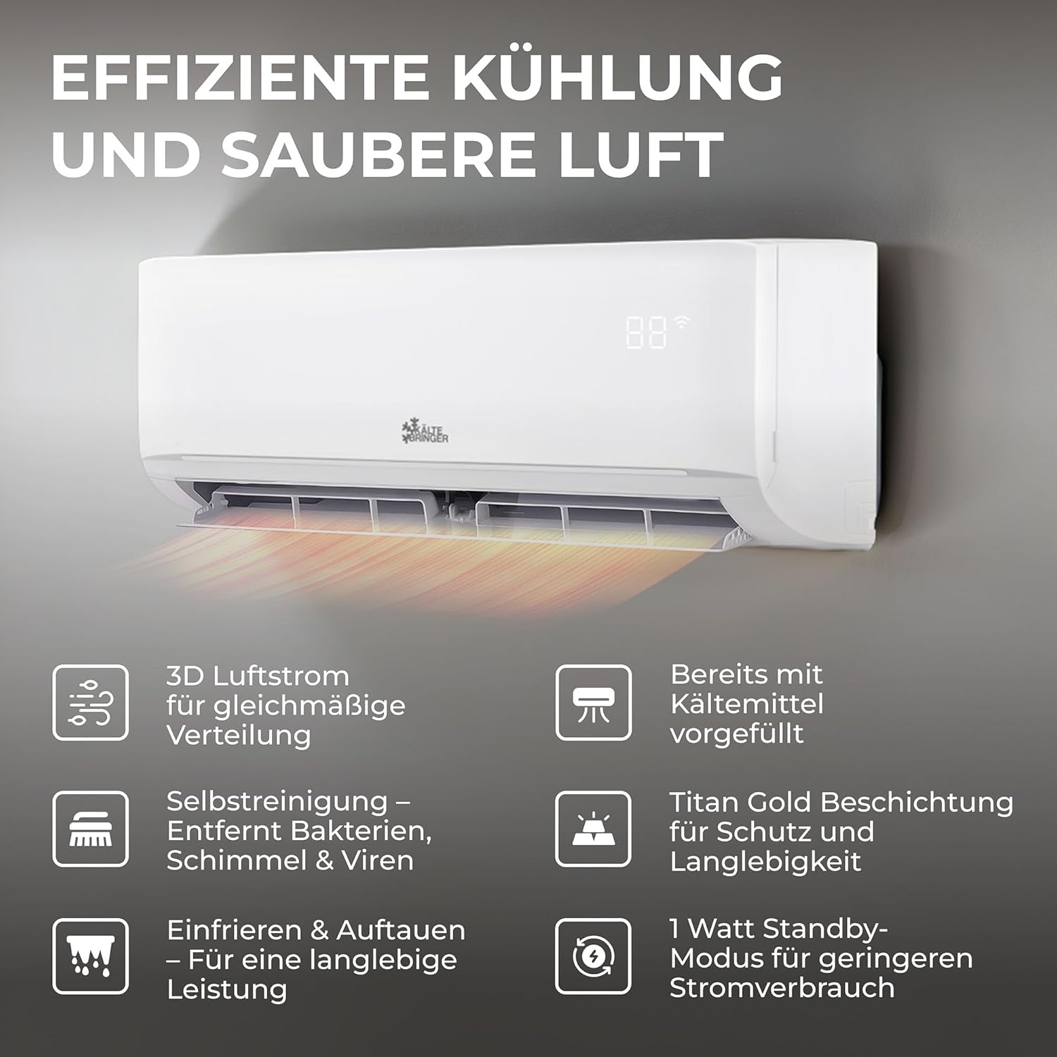 Kältebringer Split Klimaanlage Quick Connect - 18000 BTU (5,3 kW) - Klimagerät mit Heizfunktion, WiFi & App, bis 91qm, sehr leise - 5m Kupferleitung, Kältemittel R32, Montagematerial, Bodenkonsole
