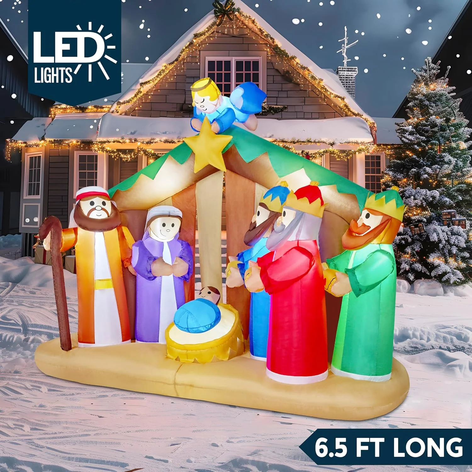 Joiedomi 6.5 ft Christmas Inflatable Nativity Scene with Angels with Build-in LEDs Blow Up Inflatables for Christmas Party Indoor, Outdoor, Yard, Garden, Lawn, Winter Décor