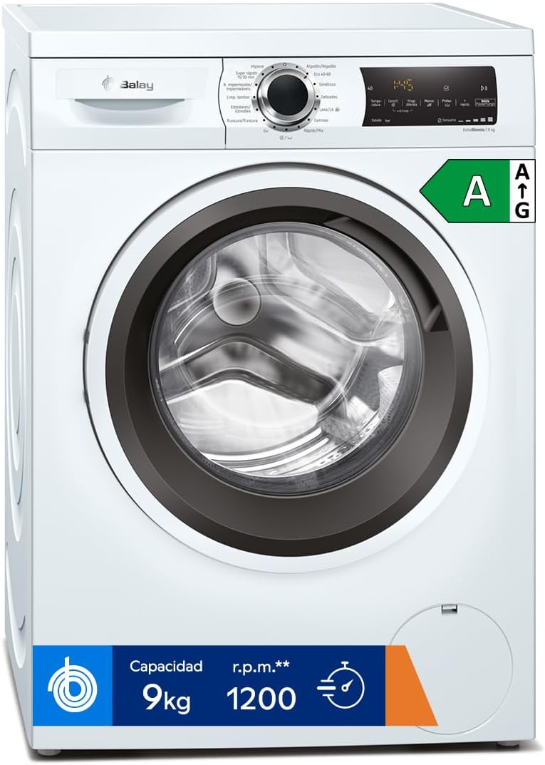 Balay - Washing machine, free installation, 9 kg, Super Fast and Fast Program/mix, White, 3TS993BP, standard entry